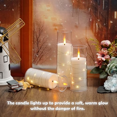 Flameless LED Candles with Timer 5 Pc Flickering Flameless Candles for Romantic Ambiance and Home Decoration Stable Acrylic Shell,with Embedded Star String,Battery Operated Candles(Grey)