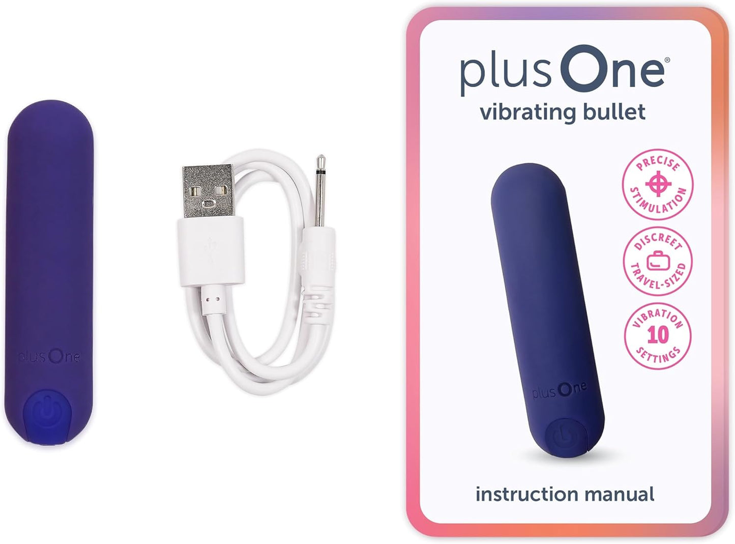 plusOne Bullet Vibrator for Women, Mini Vibrator Made of Body-Safe Silicone, Fully Waterproof, USB Rechargeable, Sex Toy Personal Massager with 10 Vibration Settings, Purple