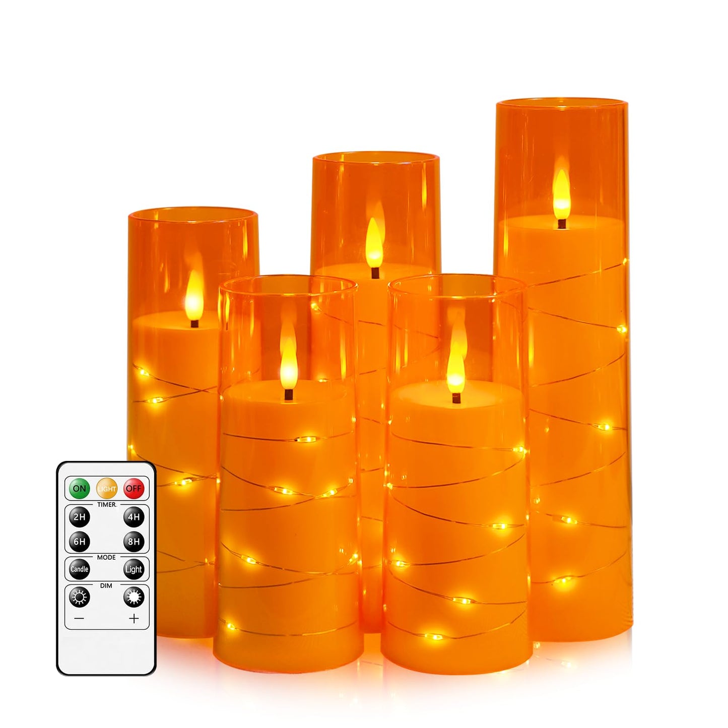 Flameless LED Candles with Timer 5 Pc Flickering Flameless Candles for Romantic Ambiance and Home Decoration Stable Acrylic Shell,with Embedded Star String,Battery Operated Candles(Grey)