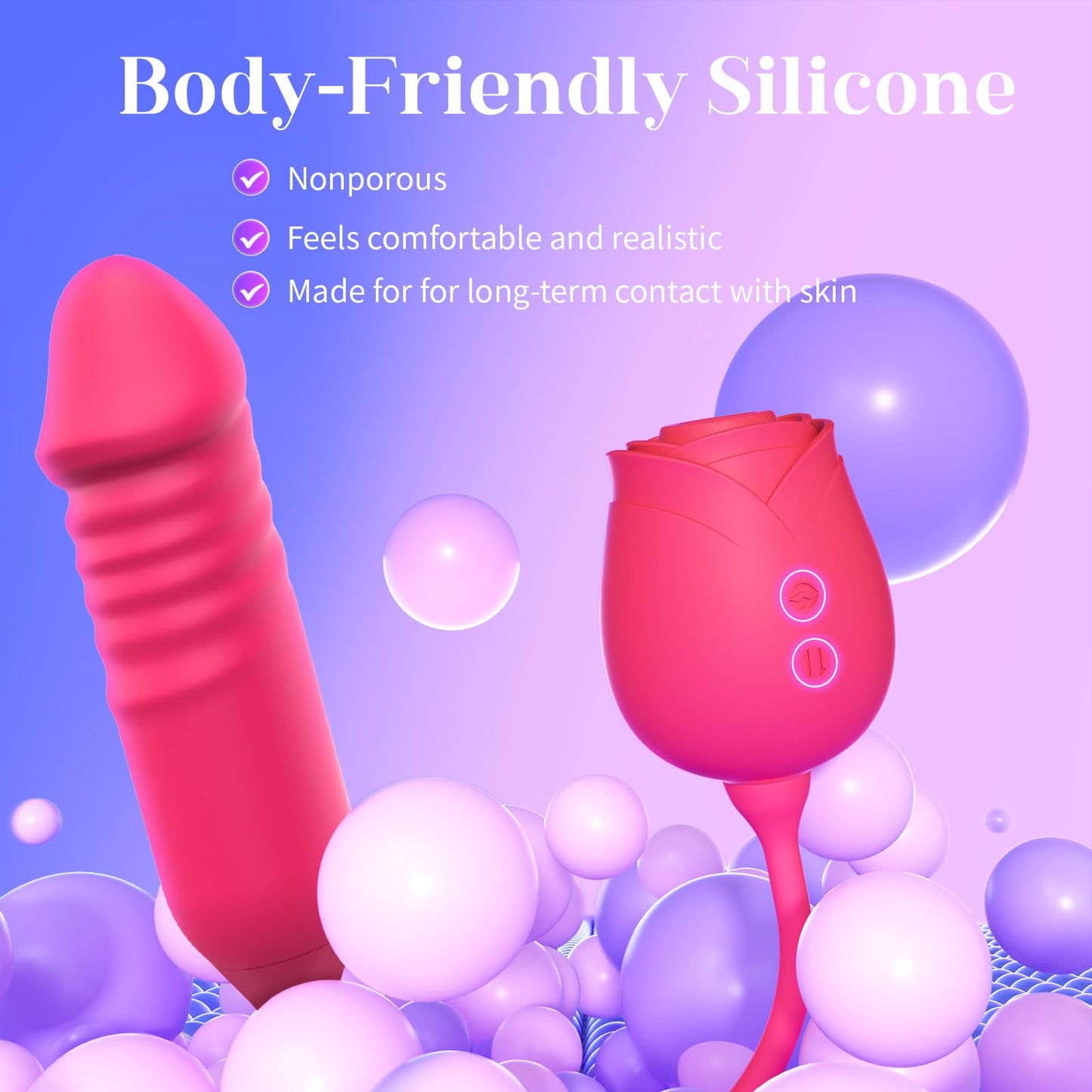 Dildo Vibrator Women Sex Toys - MOOLIGIRL APP Control Rose Sucking Vibrater & Vibrating & Thrusting Dildos for Clit Nipple G Spot Anal Stimulation, 10 Modes Tongue Sucker Adult Toy for Couples Games