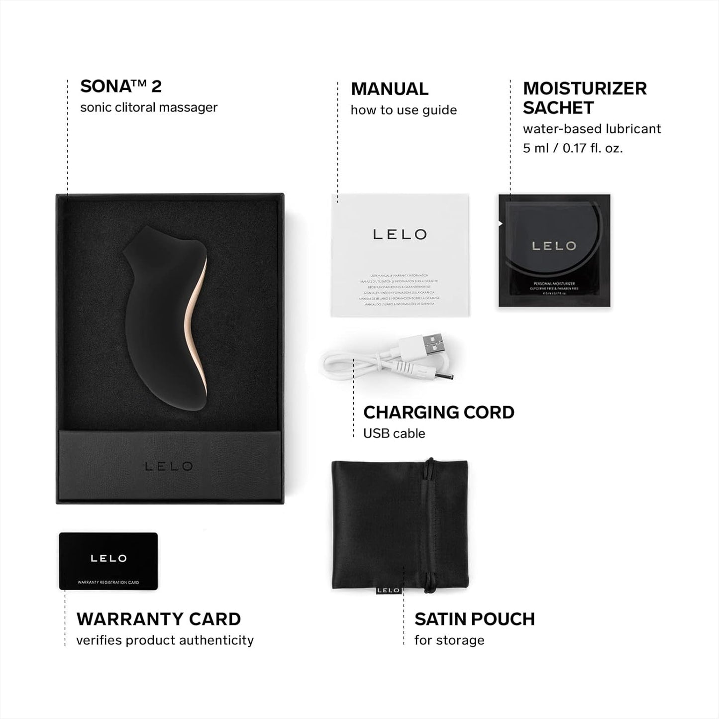 LELO SONA 2 Sonic Waves Clit Sucker, Waterproof Clit Vibrator Oral Stimulator Vibrator for Women for Deeper Satisfaction, Black