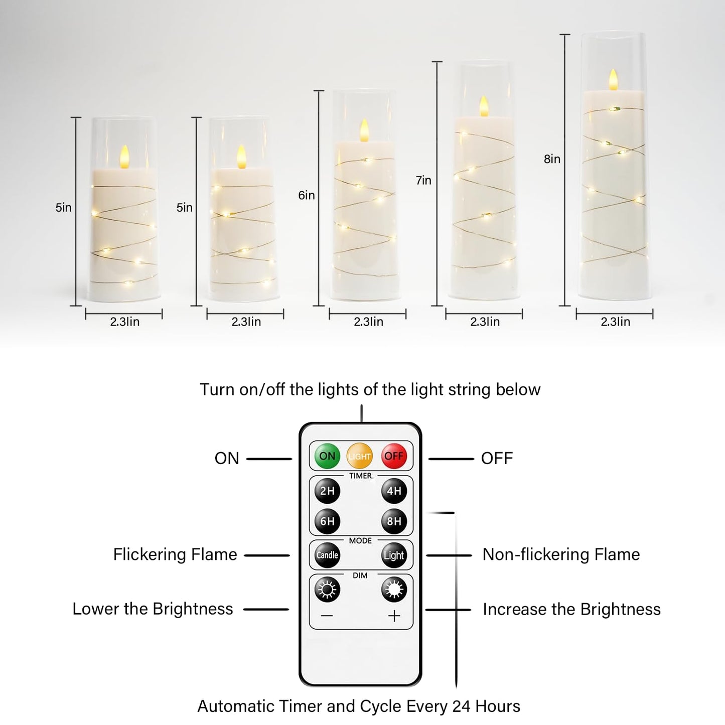 Flameless LED Candles with Timer 5 Pc Flickering Flameless Candles for Romantic Ambiance and Home Decoration Stable Acrylic Shell,with Embedded Star String,Battery Operated Candles(Grey)