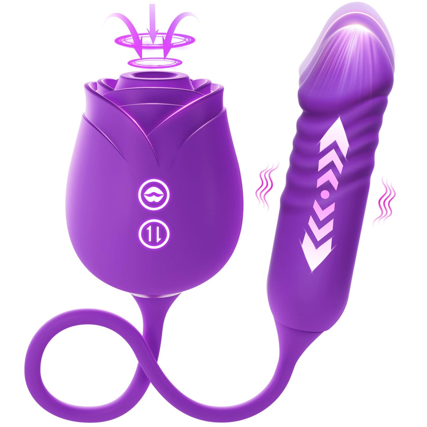 Dildo Vibrator Women Sex Toys - MOOLIGIRL APP Control Rose Sucking Vibrater & Vibrating & Thrusting Dildos for Clit Nipple G Spot Anal Stimulation, 10 Modes Tongue Sucker Adult Toy for Couples Games