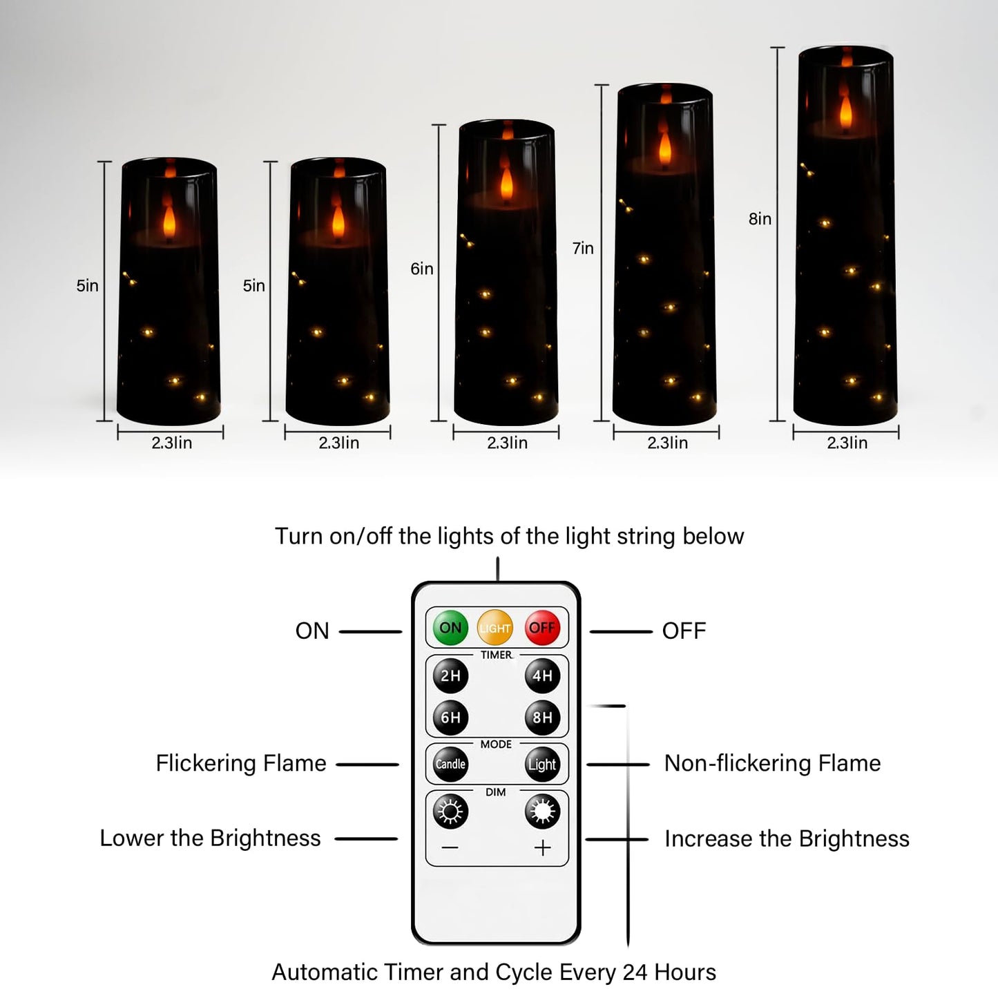 Flameless LED Candles with Timer 5 Pc Flickering Flameless Candles for Romantic Ambiance and Home Decoration Stable Acrylic Shell,with Embedded Star String,Battery Operated Candles(Grey)