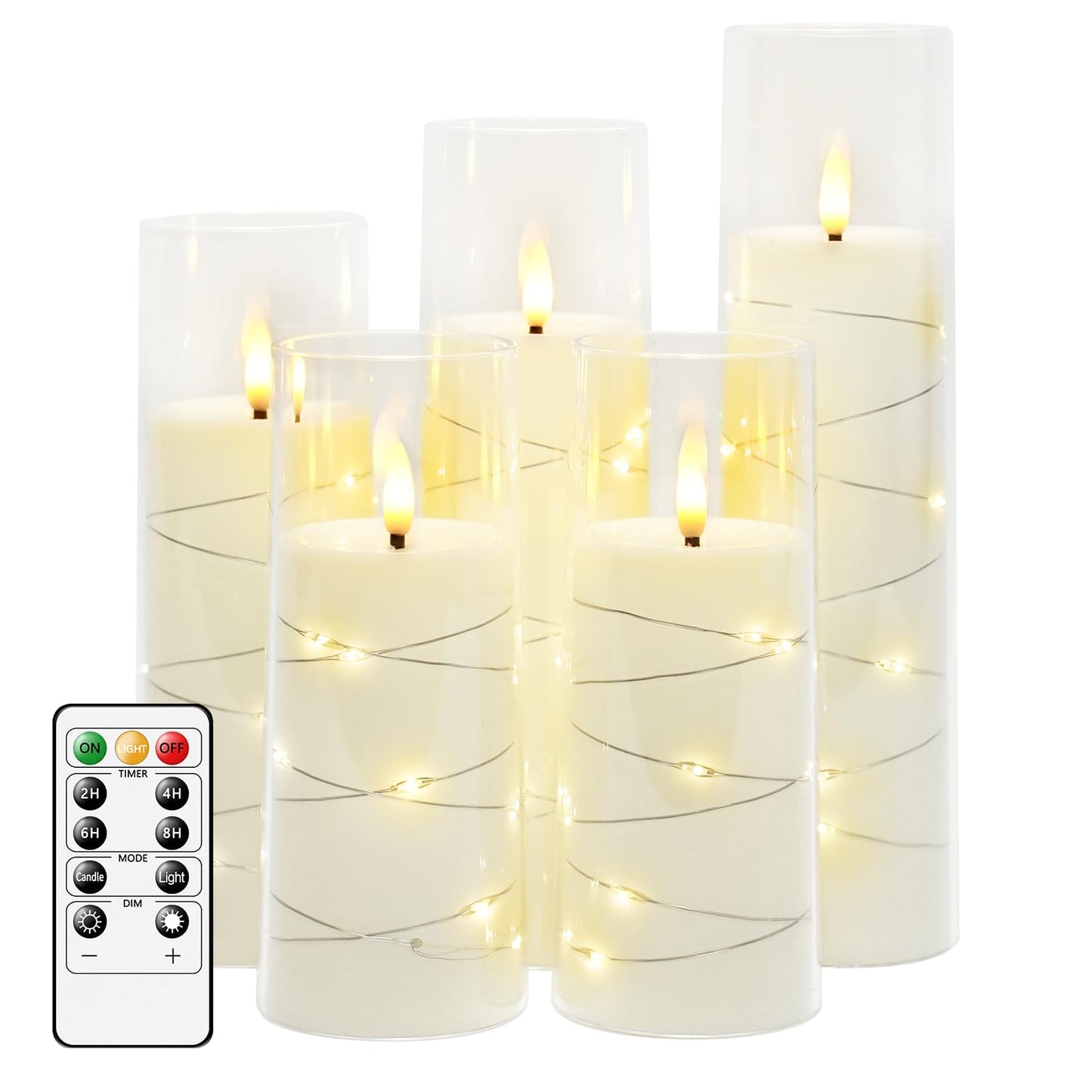 Flameless LED Candles with Timer 5 Pc Flickering Flameless Candles for Romantic Ambiance and Home Decoration Stable Acrylic Shell,with Embedded Star String,Battery Operated Candles(Grey)