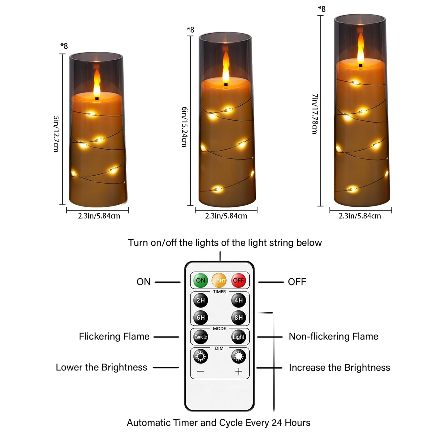 Flameless LED Candles with Timer 5 Pc Flickering Flameless Candles for Romantic Ambiance and Home Decoration Stable Acrylic Shell,with Embedded Star String,Battery Operated Candles(Grey)