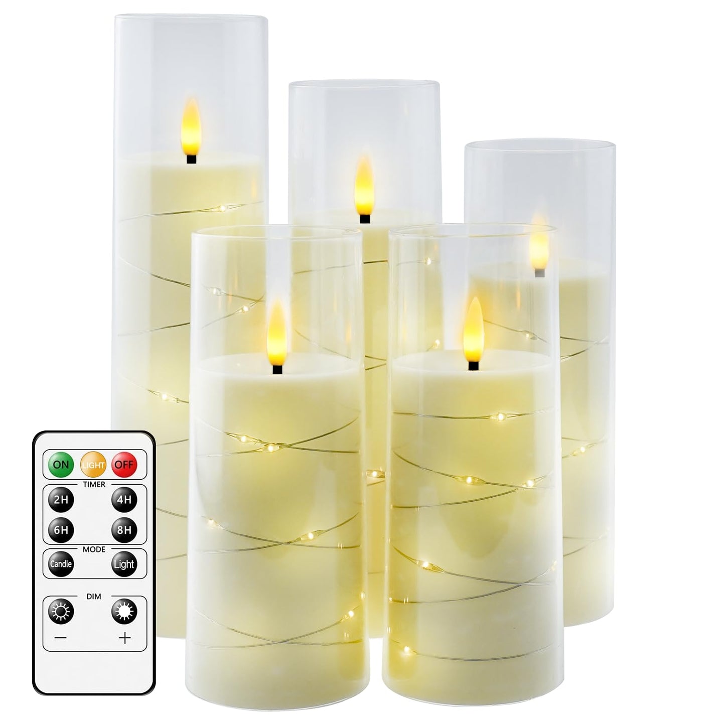 Flameless LED Candles with Timer 5 Pc Flickering Flameless Candles for Romantic Ambiance and Home Decoration Stable Acrylic Shell,with Embedded Star String,Battery Operated Candles(Grey)