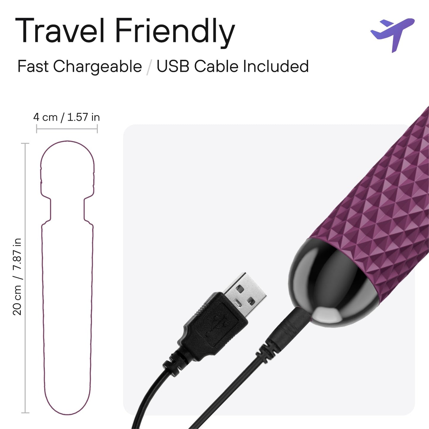 Handheld Cordless Personal Wand Massager – Waterproof, USB Rechargeable, 20 Vibration Patterns, 8 Speeds, Memory Feature, Skin-Soft Silicone for Ultimate Relaxation Tool (Purple)