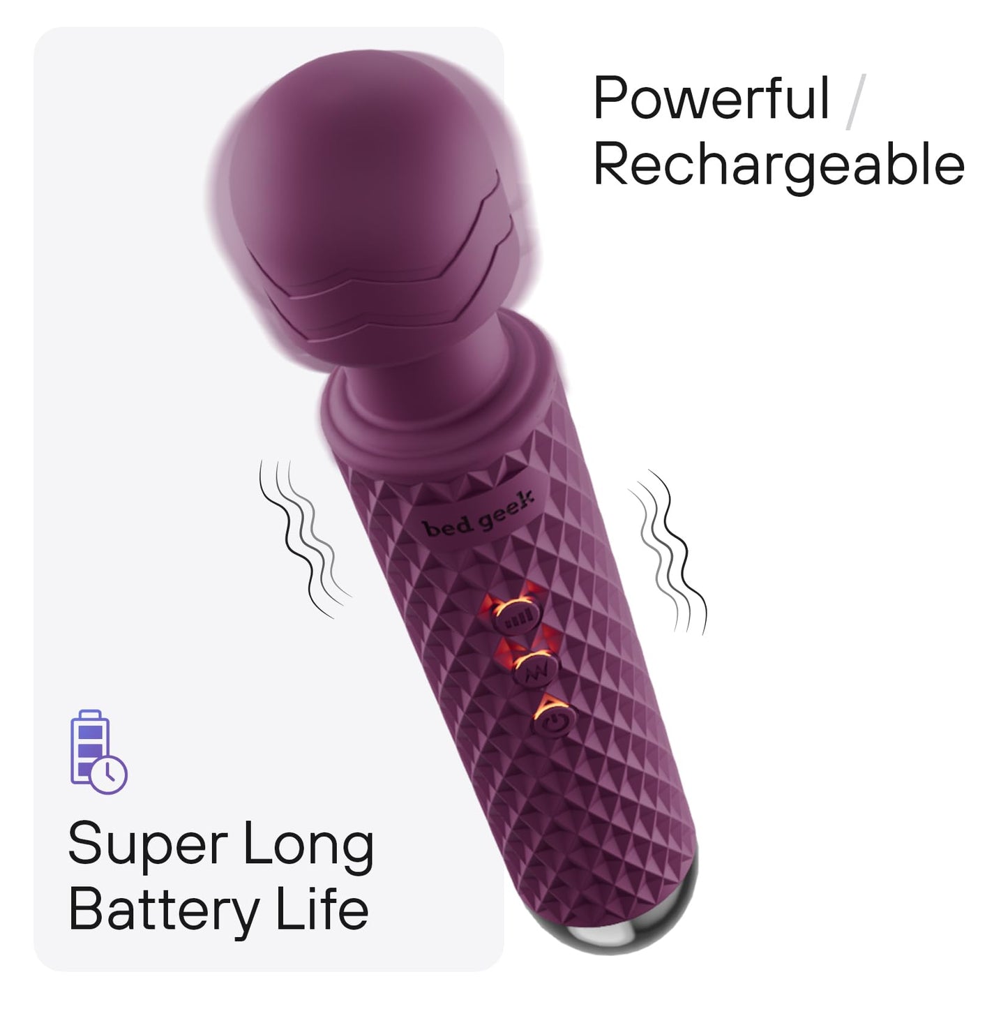 Handheld Cordless Personal Wand Massager – Waterproof, USB Rechargeable, 20 Vibration Patterns, 8 Speeds, Memory Feature, Skin-Soft Silicone for Ultimate Relaxation Tool (Purple)
