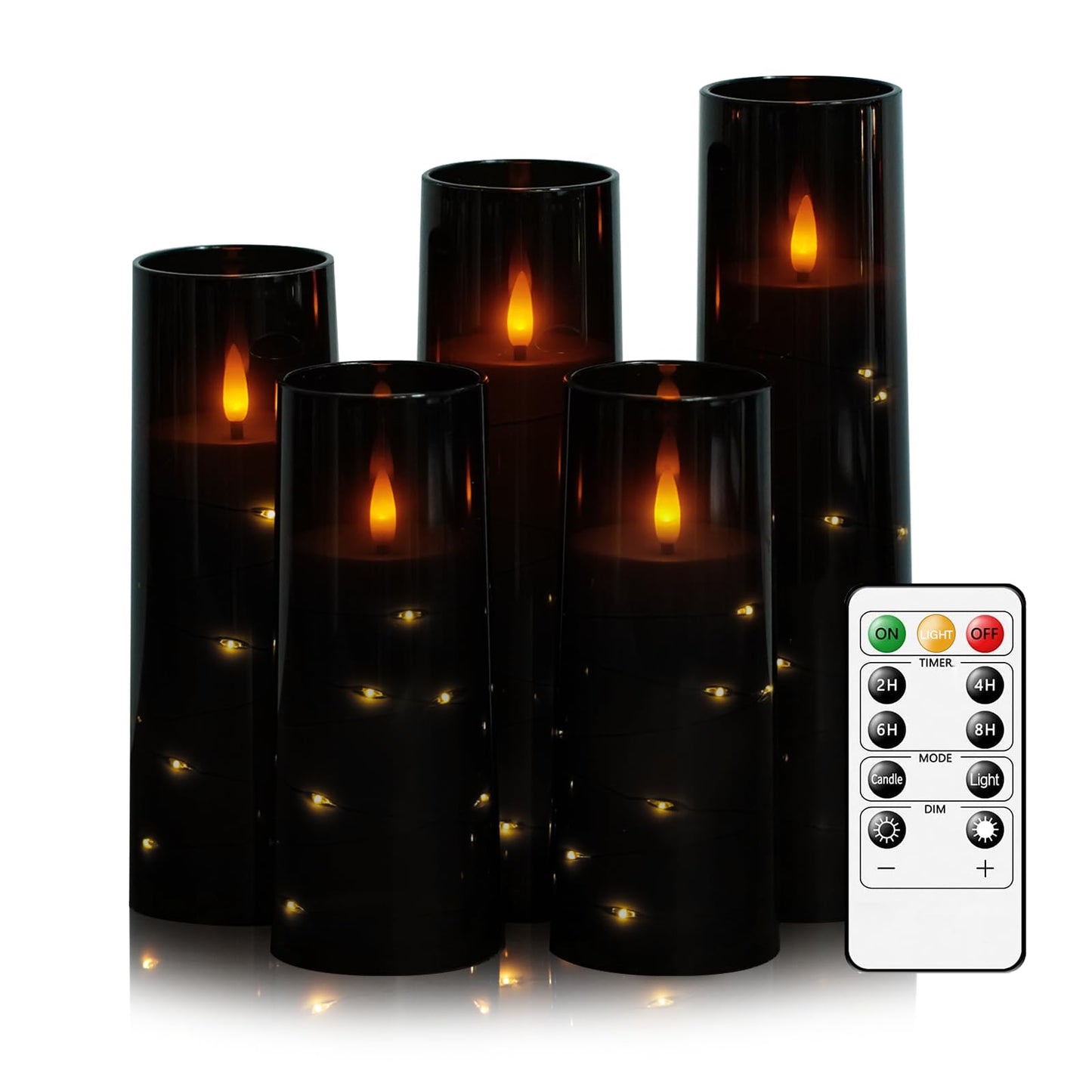 Flameless LED Candles with Timer 5 Pc Flickering Flameless Candles for Romantic Ambiance and Home Decoration Stable Acrylic Shell,with Embedded Star String,Battery Operated Candles(Grey)