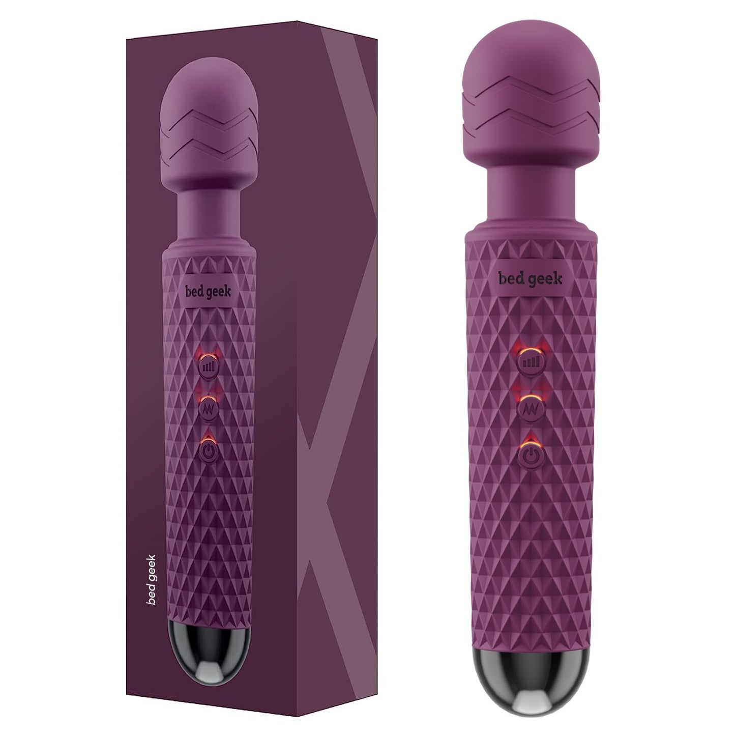 Handheld Cordless Personal Wand Massager – Waterproof, USB Rechargeable, 20 Vibration Patterns, 8 Speeds, Memory Feature, Skin-Soft Silicone for Ultimate Relaxation Tool (Purple)