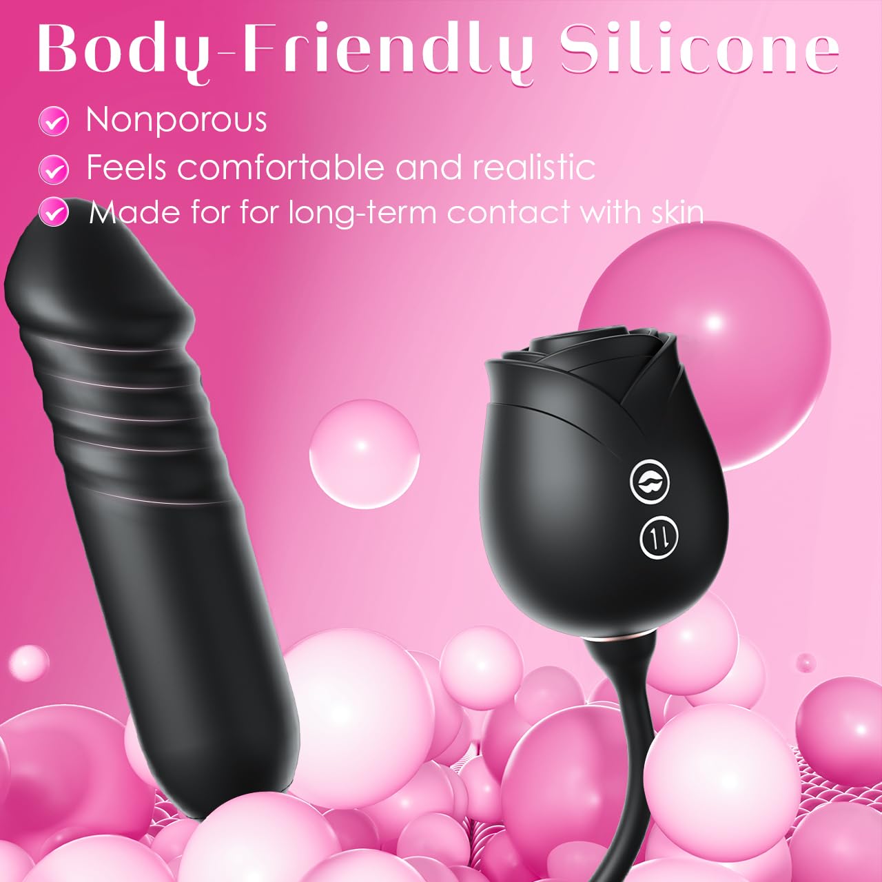 Dildo Vibrator Women Sex Toys - MOOLIGIRL APP Control Rose Sucking Vibrater & Vibrating & Thrusting Dildos for Clit Nipple G Spot Anal Stimulation, 10 Modes Tongue Sucker Adult Toy for Couples Games