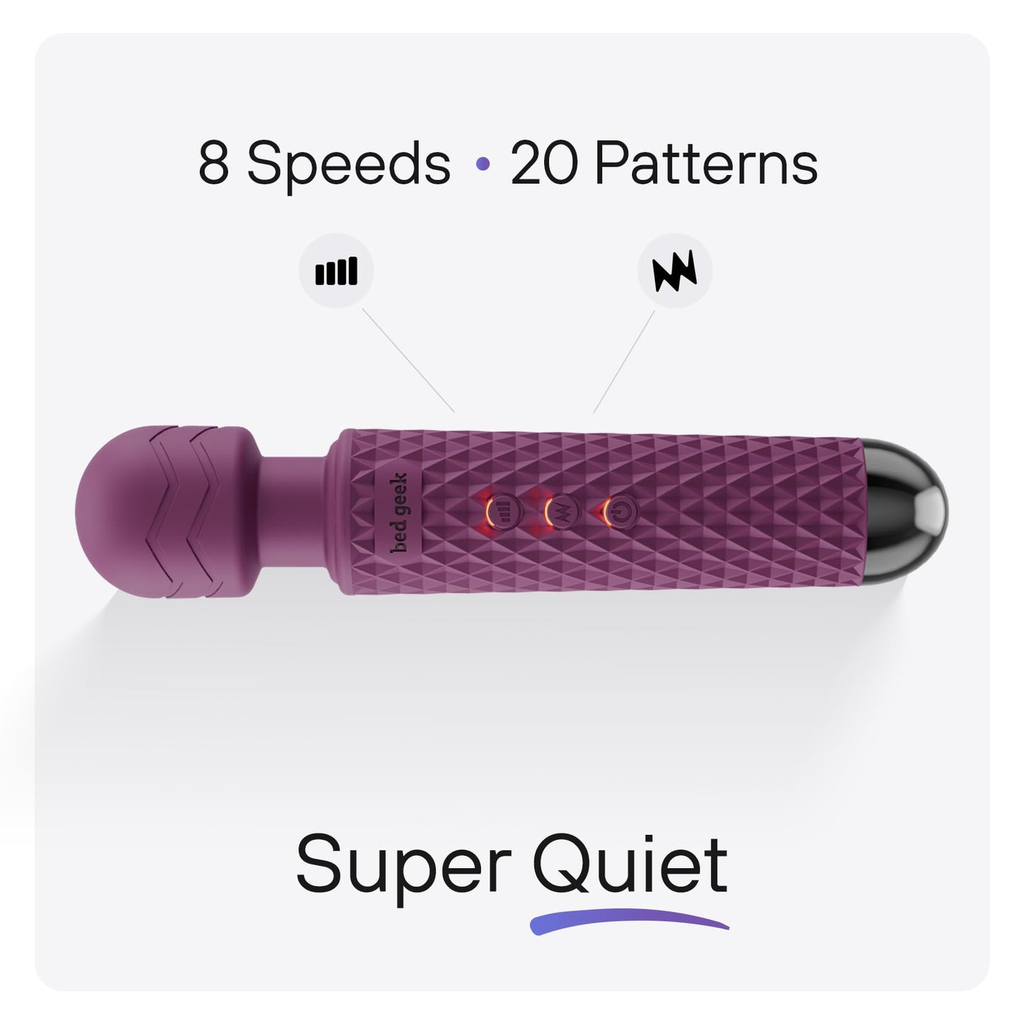 Handheld Cordless Personal Wand Massager – Waterproof, USB Rechargeable, 20 Vibration Patterns, 8 Speeds, Memory Feature, Skin-Soft Silicone for Ultimate Relaxation Tool (Purple)