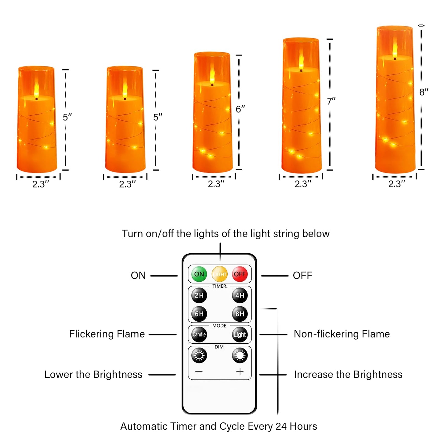 Flameless LED Candles with Timer 5 Pc Flickering Flameless Candles for Romantic Ambiance and Home Decoration Stable Acrylic Shell,with Embedded Star String,Battery Operated Candles(Grey)