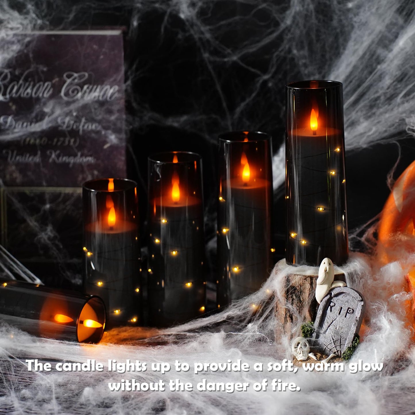 Flameless LED Candles with Timer 5 Pc Flickering Flameless Candles for Romantic Ambiance and Home Decoration Stable Acrylic Shell,with Embedded Star String,Battery Operated Candles(Grey)