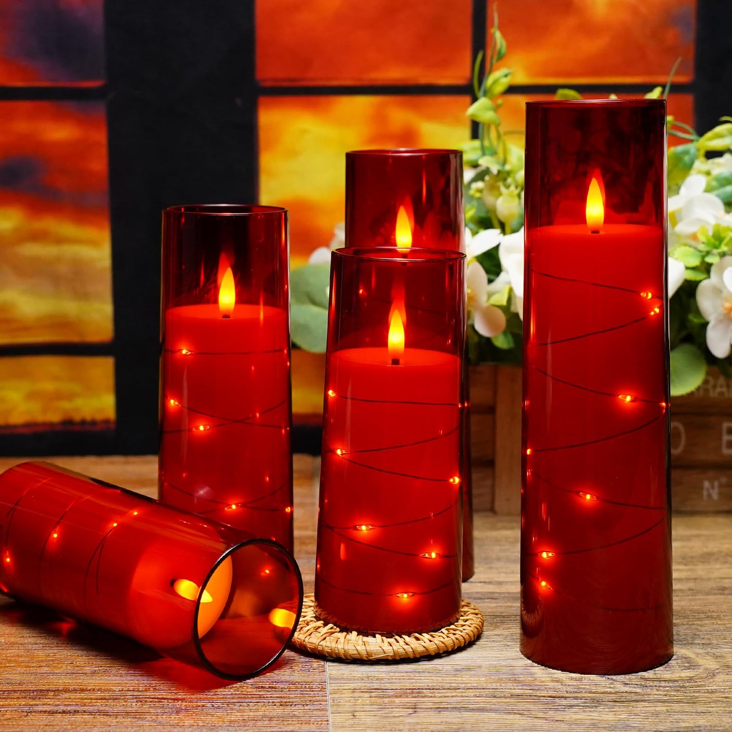 Flameless LED Candles with Timer 5 Pc Flickering Flameless Candles for Romantic Ambiance and Home Decoration Stable Acrylic Shell,with Embedded Star String,Battery Operated Candles(Grey)