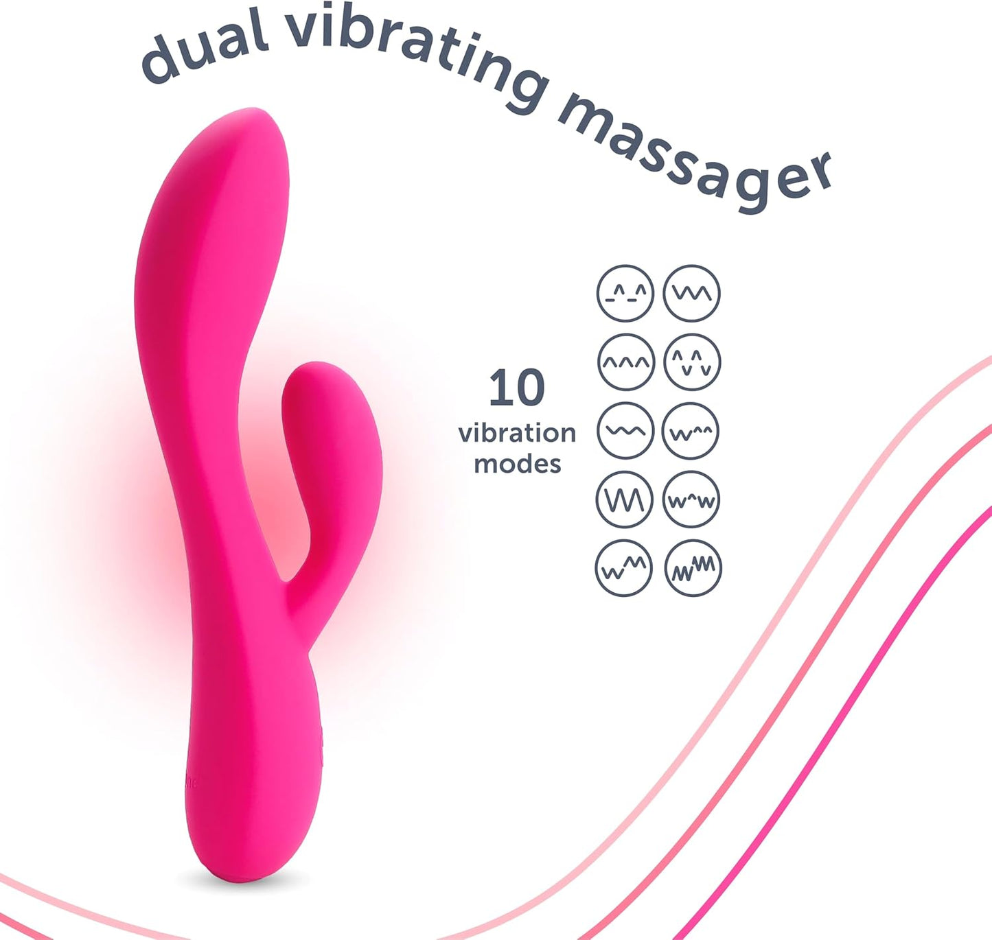 plusOne Dual Rabbit Vibrator Personal Massager, 10 Vibration Settings, Body-Safe Silicone, Waterproof, USB Rechargeable, Sex Toy for Women and Men