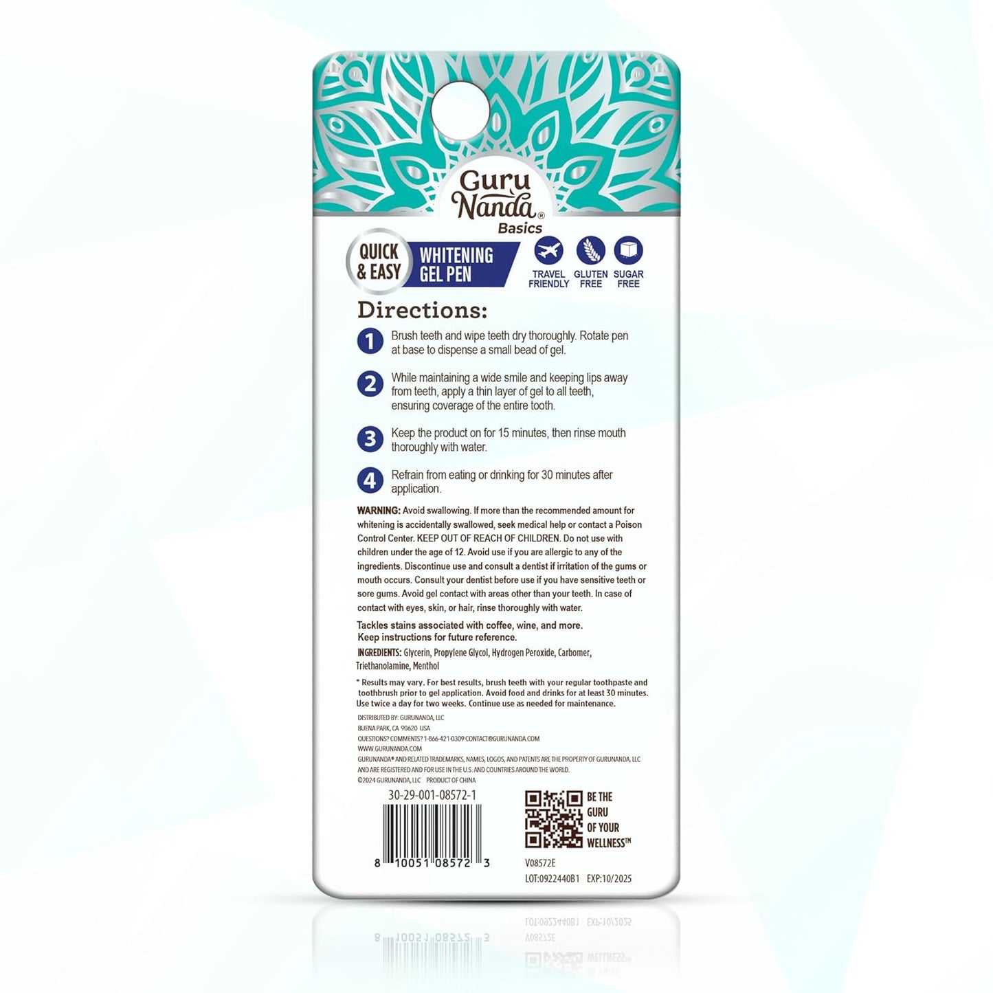 GuruNanda Teeth Whitening Pen,(0.06 fl oz)-20 Uses, Vegan & Gentle on Teeth Pro Formula - Hydrogen Peroxide Whitening Gel Pen, Cruelty-free, Mint Flavor