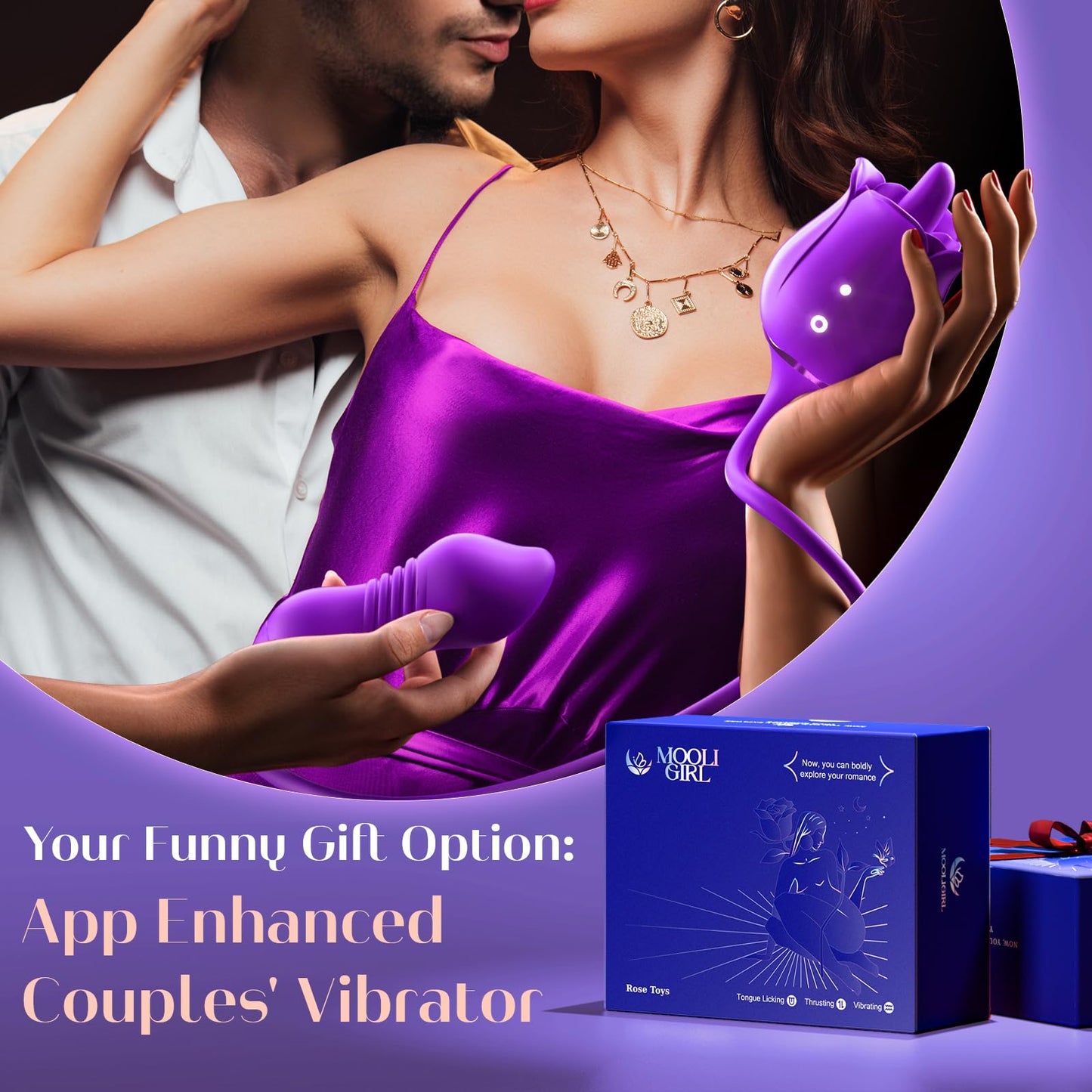 Dildo Vibrator Women Sex Toys - MOOLIGIRL APP Control Rose Sucking Vibrater & Vibrating & Thrusting Dildos for Clit Nipple G Spot Anal Stimulation, 10 Modes Tongue Sucker Adult Toy for Couples Games