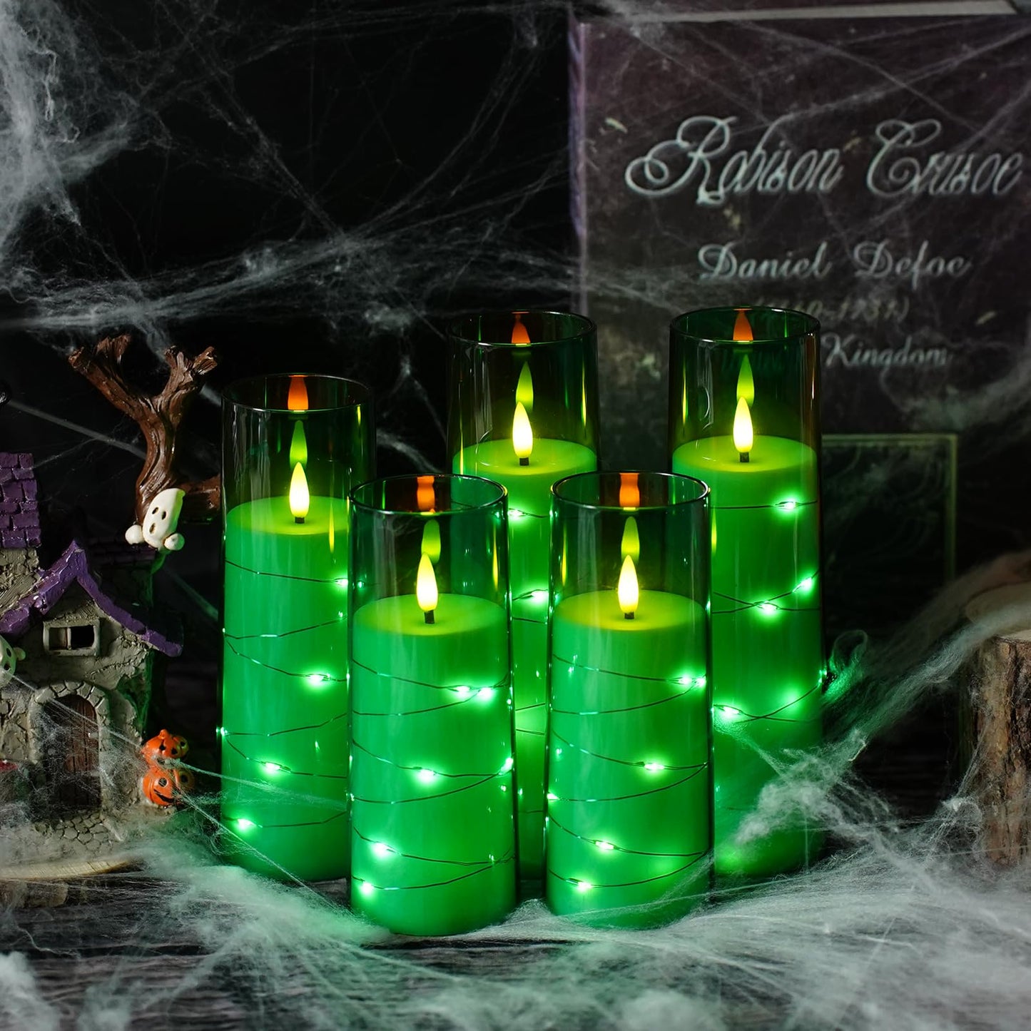 Flameless LED Candles with Timer 5 Pc Flickering Flameless Candles for Romantic Ambiance and Home Decoration Stable Acrylic Shell,with Embedded Star String,Battery Operated Candles(Grey)