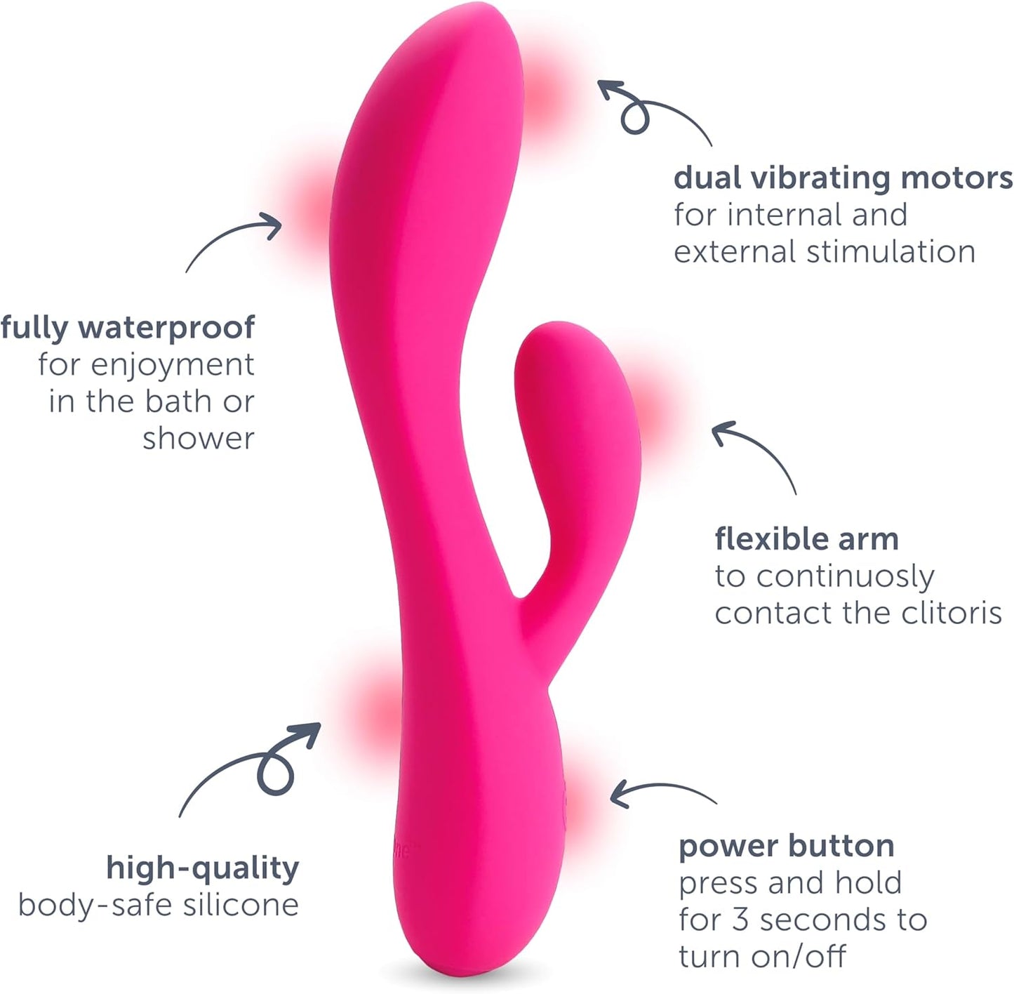 plusOne Dual Rabbit Vibrator Personal Massager, 10 Vibration Settings, Body-Safe Silicone, Waterproof, USB Rechargeable, Sex Toy for Women and Men