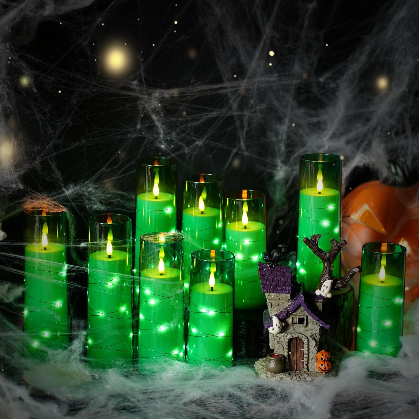 Flameless LED Candles with Timer 5 Pc Flickering Flameless Candles for Romantic Ambiance and Home Decoration Stable Acrylic Shell,with Embedded Star String,Battery Operated Candles(Grey)