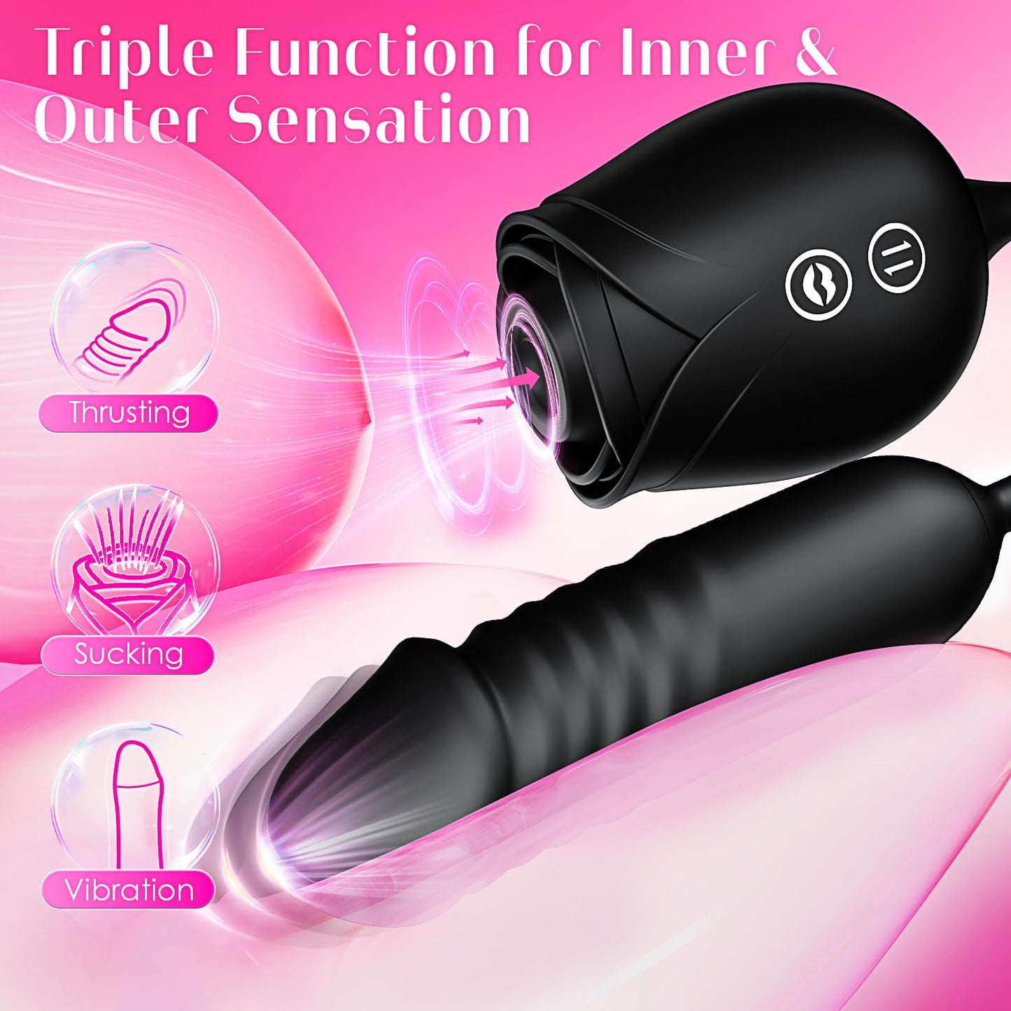 Dildo Vibrator Women Sex Toys - MOOLIGIRL APP Control Rose Sucking Vibrater & Vibrating & Thrusting Dildos for Clit Nipple G Spot Anal Stimulation, 10 Modes Tongue Sucker Adult Toy for Couples Games