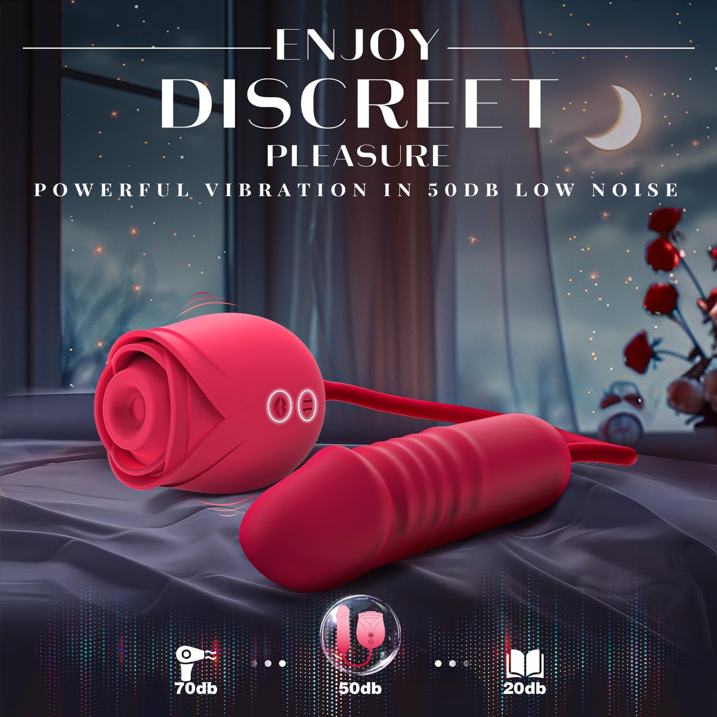 Dildo Vibrator Women Sex Toys - MOOLIGIRL APP Control Rose Sucking Vibrater & Vibrating & Thrusting Dildos for Clit Nipple G Spot Anal Stimulation, 10 Modes Tongue Sucker Adult Toy for Couples Games