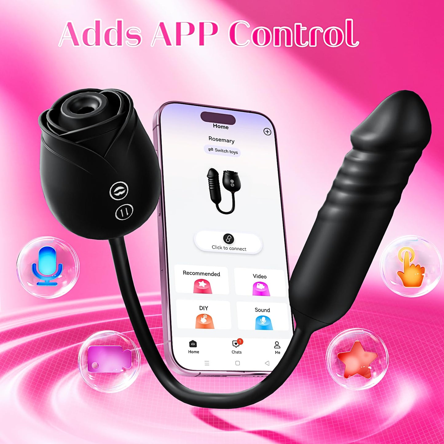 Dildo Vibrator Women Sex Toys - MOOLIGIRL APP Control Rose Sucking Vibrater & Vibrating & Thrusting Dildos for Clit Nipple G Spot Anal Stimulation, 10 Modes Tongue Sucker Adult Toy for Couples Games