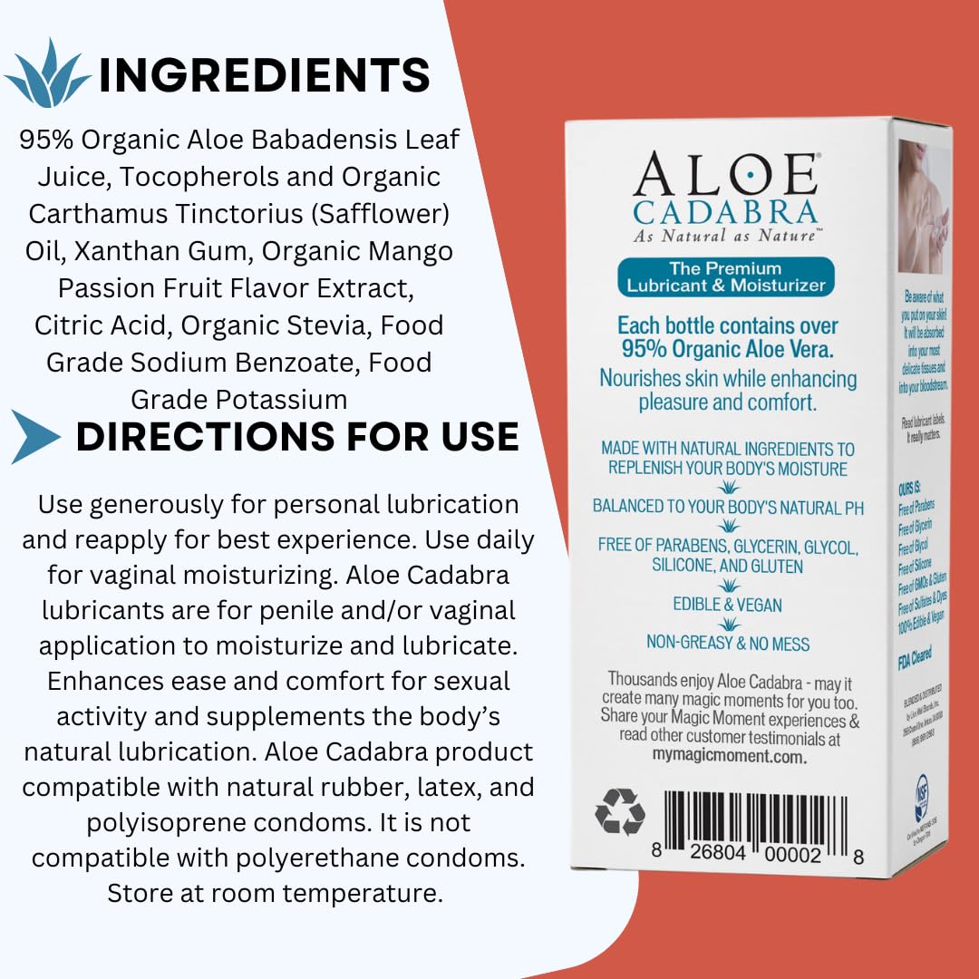 Aloe Cadabra Natural Water Based Vaginal Moisturizer, Organic Aloe Non-Staining, pH Balanced (Unscented 2.5 Ounces, 1 Pack)