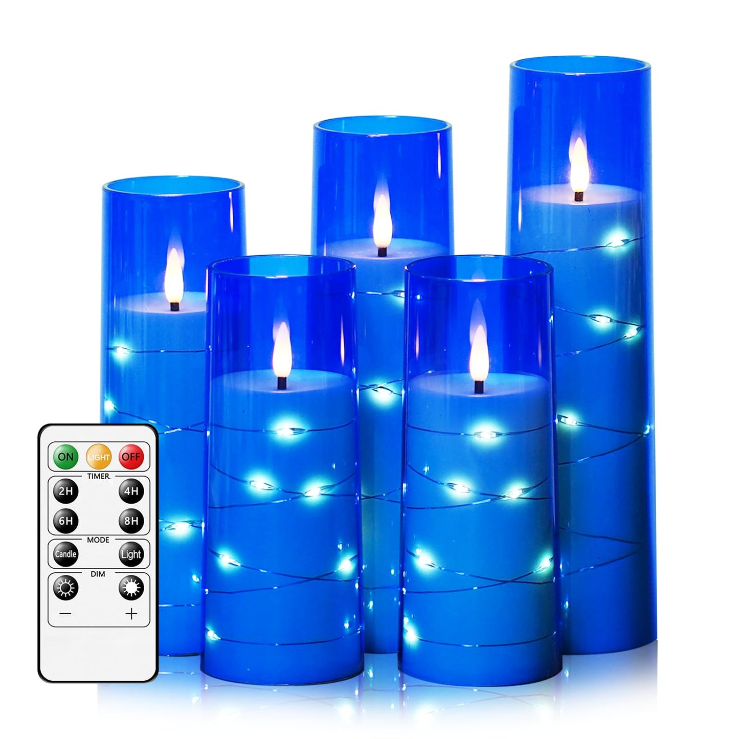 Flameless LED Candles with Timer 5 Pc Flickering Flameless Candles for Romantic Ambiance and Home Decoration Stable Acrylic Shell,with Embedded Star String,Battery Operated Candles(Grey)