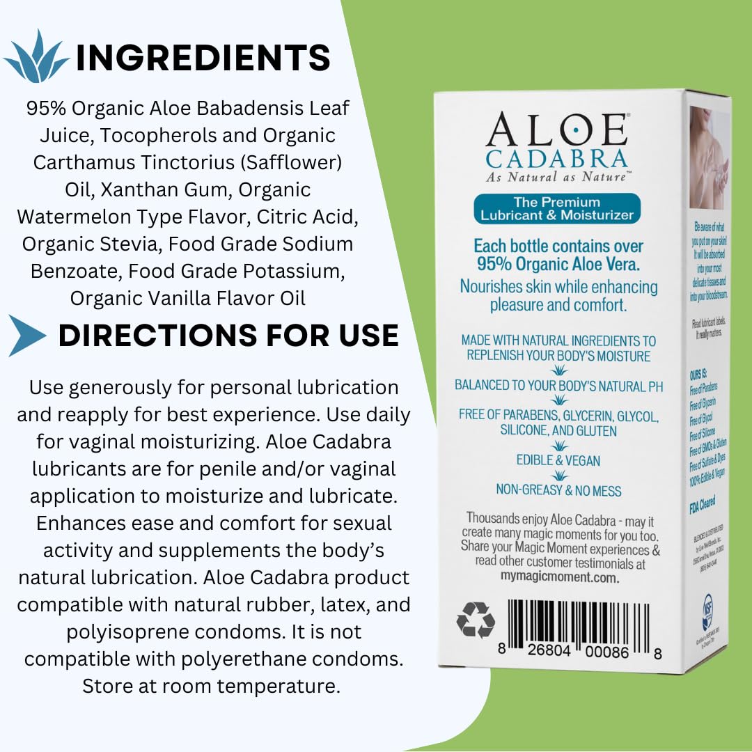 Aloe Cadabra Natural Water Based Vaginal Moisturizer, Organic Aloe Non-Staining, pH Balanced (Unscented 2.5 Ounces, 1 Pack)