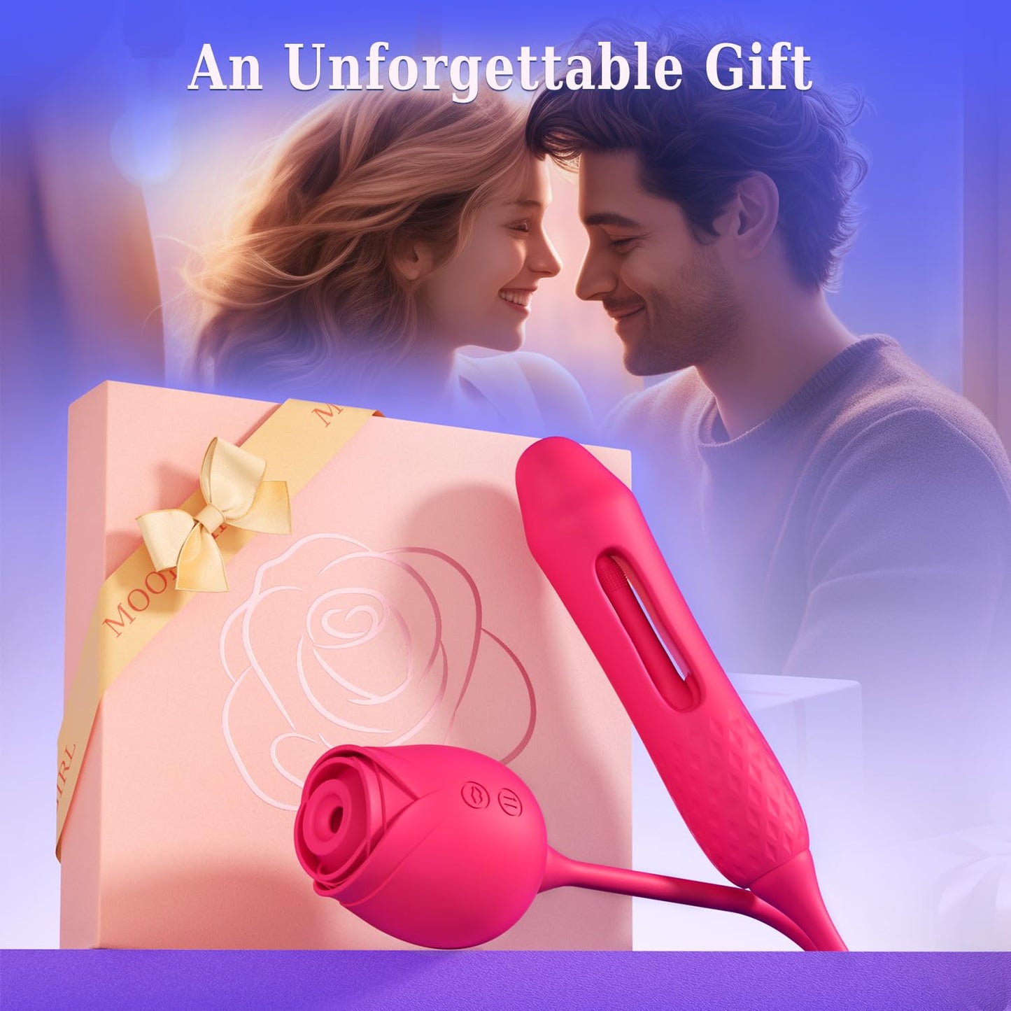 Dildo Vibrator Women Sex Toys - MOOLIGIRL APP Control Rose Sucking Vibrater & Vibrating & Thrusting Dildos for Clit Nipple G Spot Anal Stimulation, 10 Modes Tongue Sucker Adult Toy for Couples Games