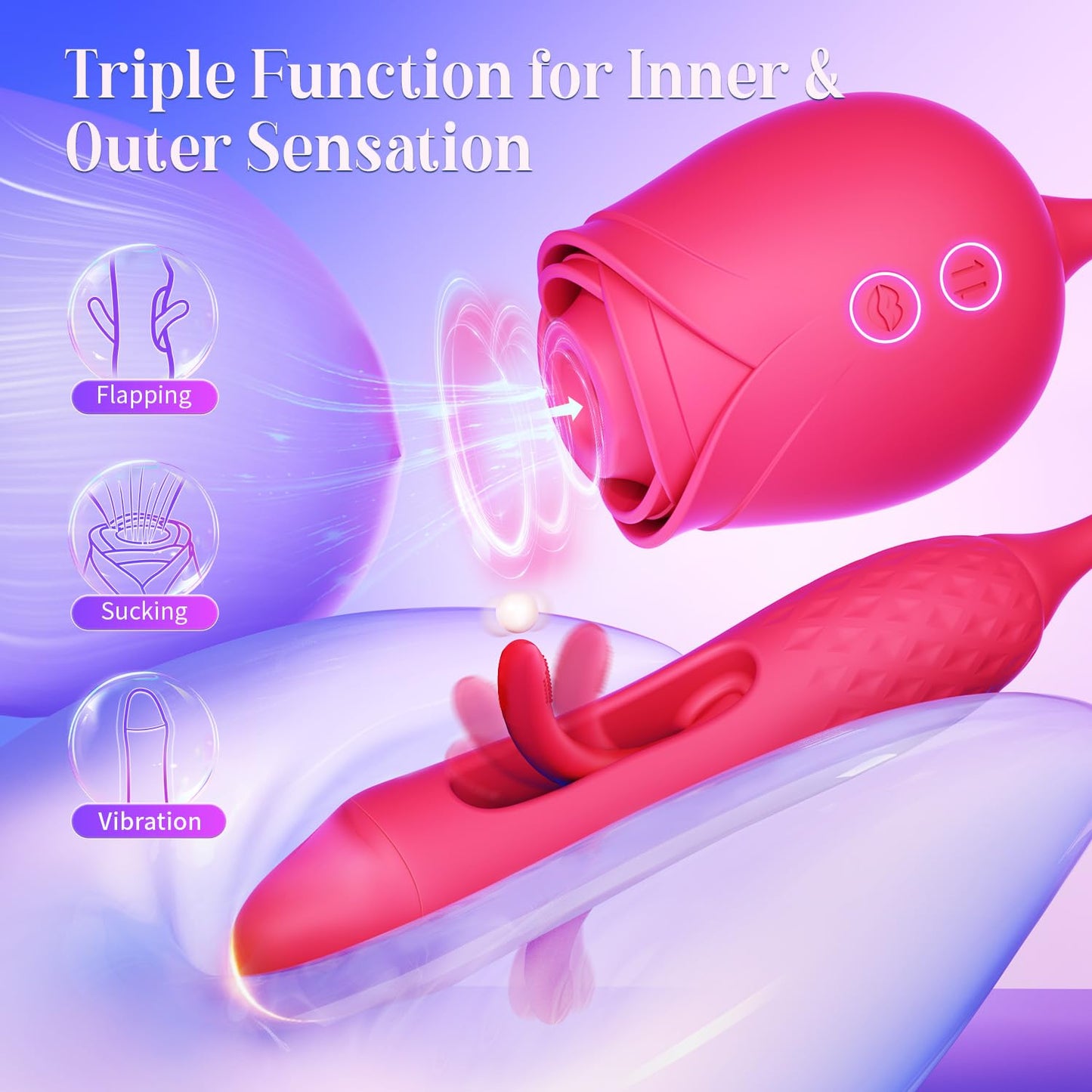 Dildo Vibrator Women Sex Toys - MOOLIGIRL APP Control Rose Sucking Vibrater & Vibrating & Thrusting Dildos for Clit Nipple G Spot Anal Stimulation, 10 Modes Tongue Sucker Adult Toy for Couples Games