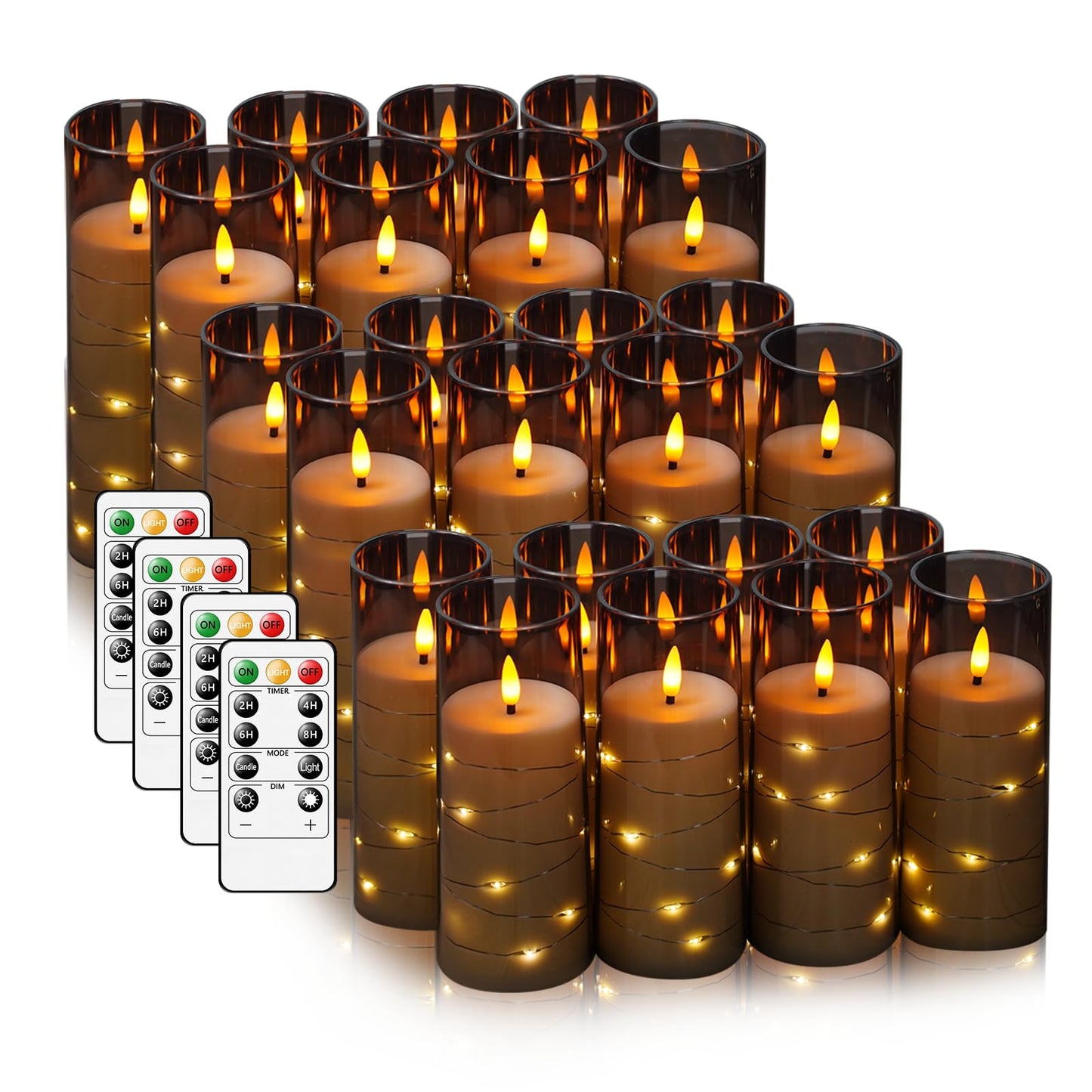Flameless LED Candles with Timer 5 Pc Flickering Flameless Candles for Romantic Ambiance and Home Decoration Stable Acrylic Shell,with Embedded Star String,Battery Operated Candles(Grey)