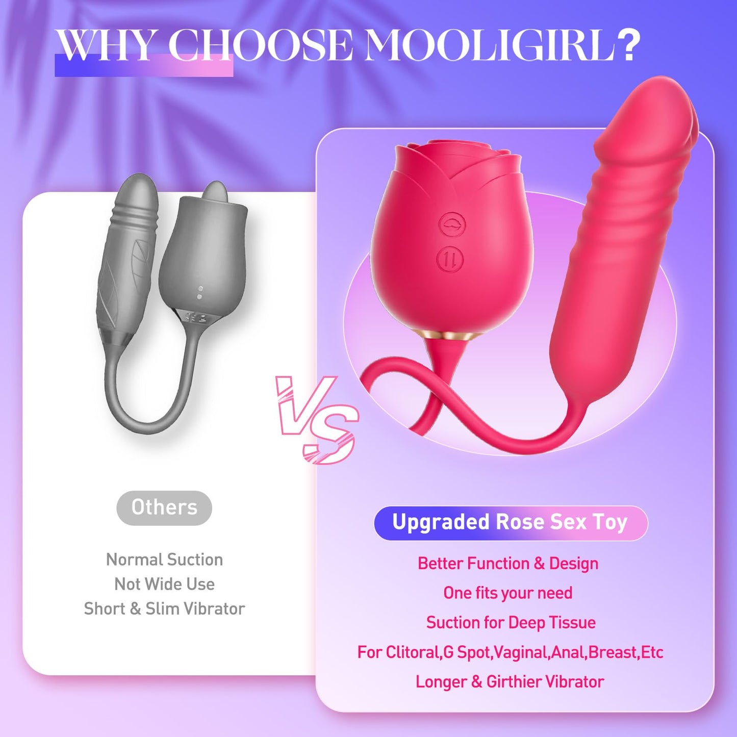 Dildo Vibrator Women Sex Toys - MOOLIGIRL APP Control Rose Sucking Vibrater & Vibrating & Thrusting Dildos for Clit Nipple G Spot Anal Stimulation, 10 Modes Tongue Sucker Adult Toy for Couples Games