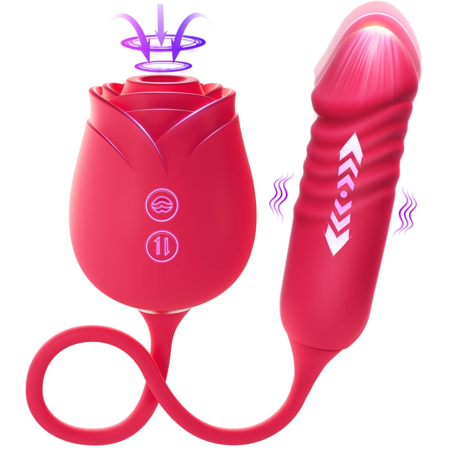 Dildo Vibrator Women Sex Toys - MOOLIGIRL APP Control Rose Sucking Vibrater & Vibrating & Thrusting Dildos for Clit Nipple G Spot Anal Stimulation, 10 Modes Tongue Sucker Adult Toy for Couples Games
