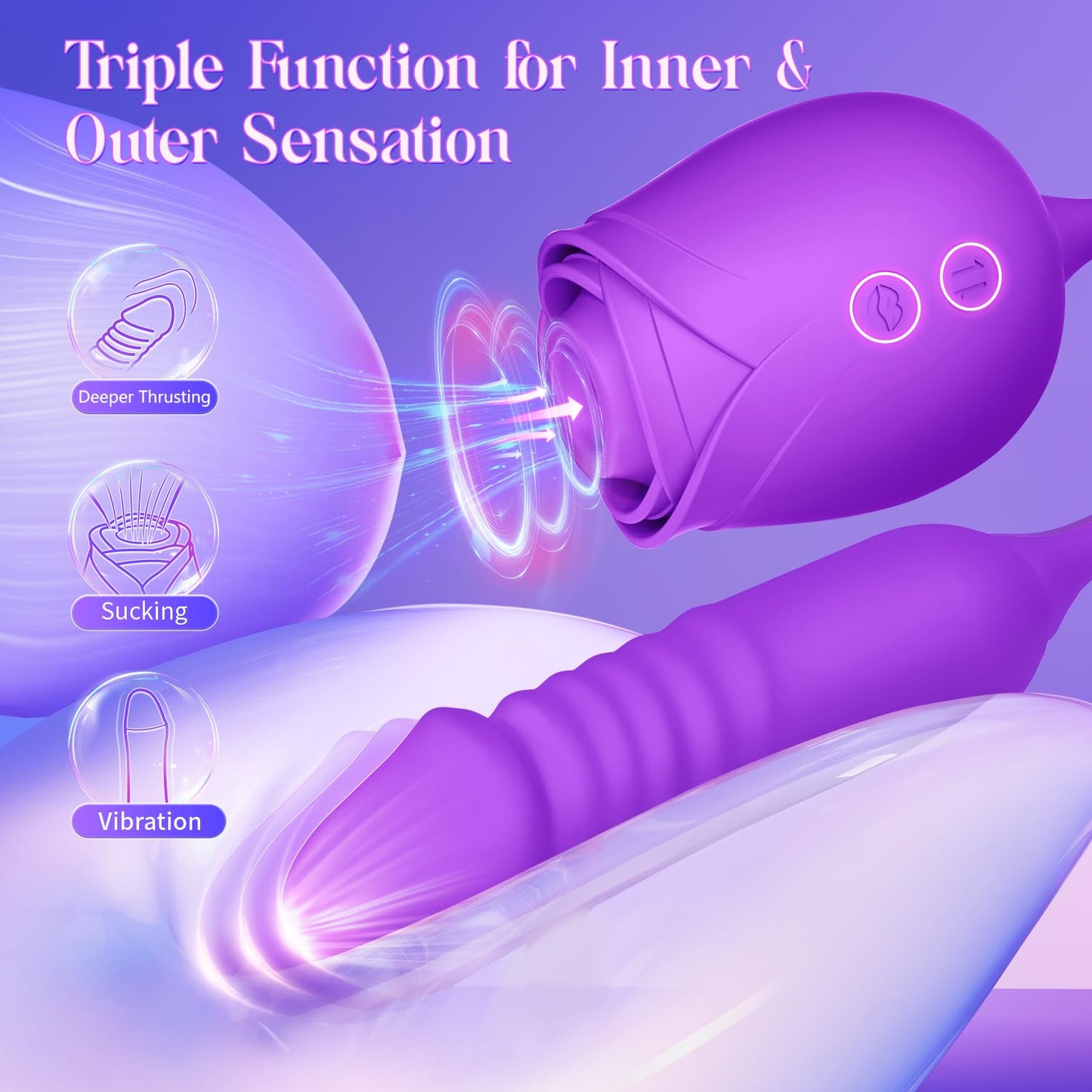 Dildo Vibrator Women Sex Toys - MOOLIGIRL APP Control Rose Sucking Vibrater & Vibrating & Thrusting Dildos for Clit Nipple G Spot Anal Stimulation, 10 Modes Tongue Sucker Adult Toy for Couples Games