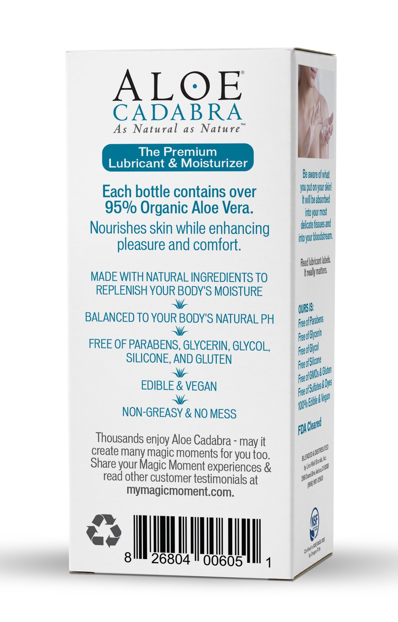 Aloe Cadabra Natural Water Based Vaginal Moisturizer, Organic Aloe Non-Staining, pH Balanced (Unscented 2.5 Ounces, 1 Pack)