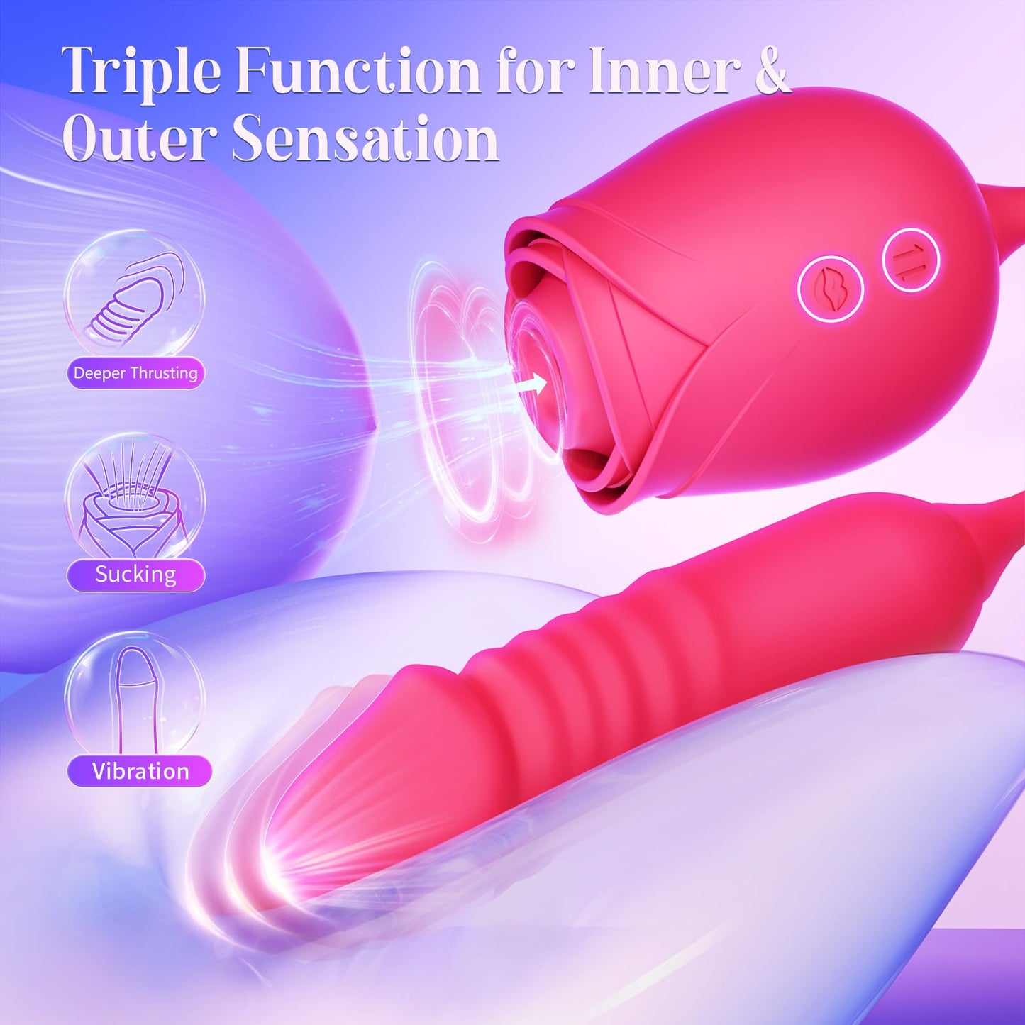 Dildo Vibrator Women Sex Toys - MOOLIGIRL APP Control Rose Sucking Vibrater & Vibrating & Thrusting Dildos for Clit Nipple G Spot Anal Stimulation, 10 Modes Tongue Sucker Adult Toy for Couples Games