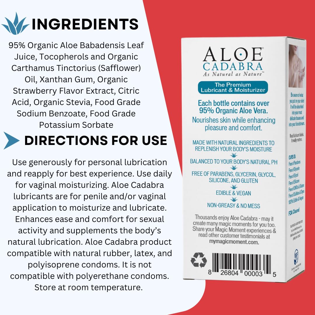 Aloe Cadabra Natural Water Based Vaginal Moisturizer, Organic Aloe Non-Staining, pH Balanced (Unscented 2.5 Ounces, 1 Pack)