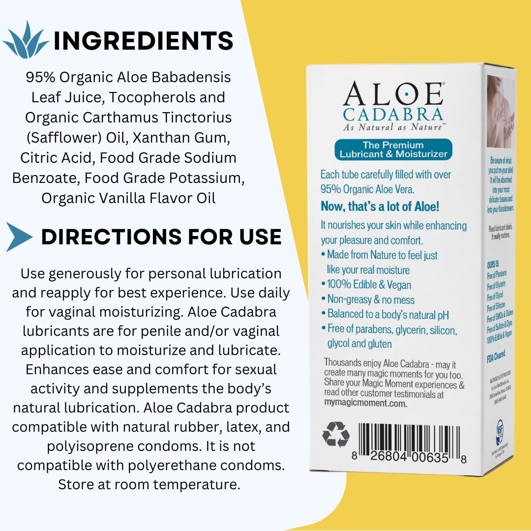 Aloe Cadabra Natural Water Based Vaginal Moisturizer, Organic Aloe Non-Staining, pH Balanced (Unscented 2.5 Ounces, 1 Pack)