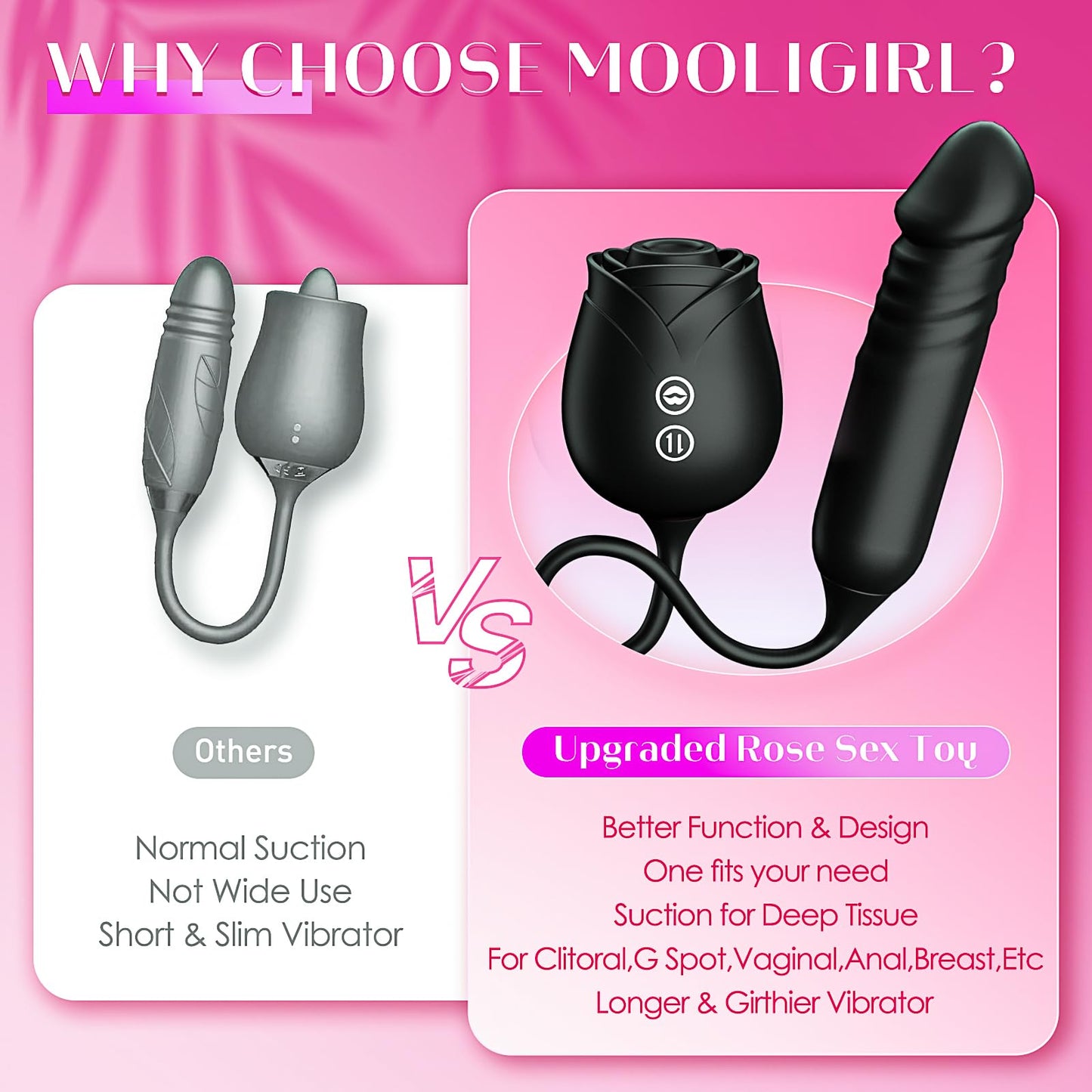 Dildo Vibrator Women Sex Toys - MOOLIGIRL APP Control Rose Sucking Vibrater & Vibrating & Thrusting Dildos for Clit Nipple G Spot Anal Stimulation, 10 Modes Tongue Sucker Adult Toy for Couples Games