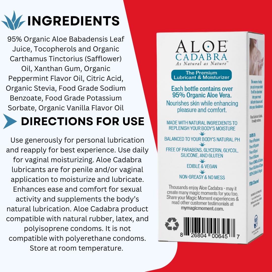 Aloe Cadabra Natural Water Based Vaginal Moisturizer, Organic Aloe Non-Staining, pH Balanced (Unscented 2.5 Ounces, 1 Pack)