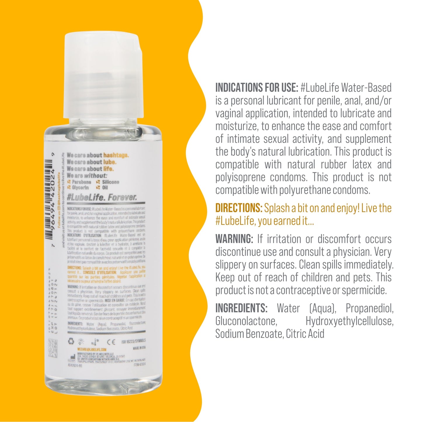 LubeLife Water-Based Lube – Personal Lubricant for Men, Women & Couples, Travel Size, Non-Staining, Easy Clean-Up, Toy-Safe, 8 Fl Oz