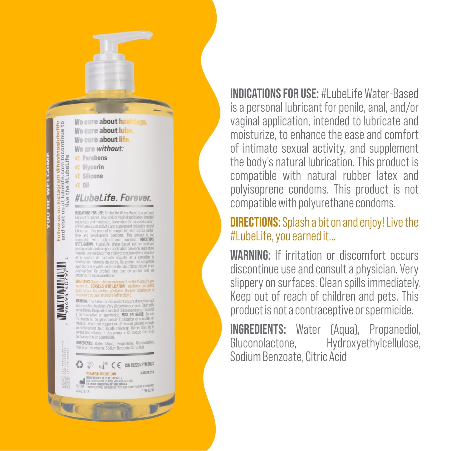 LubeLife Water-Based Lube – Personal Lubricant for Men, Women & Couples, Travel Size, Non-Staining, Easy Clean-Up, Toy-Safe, 8 Fl Oz