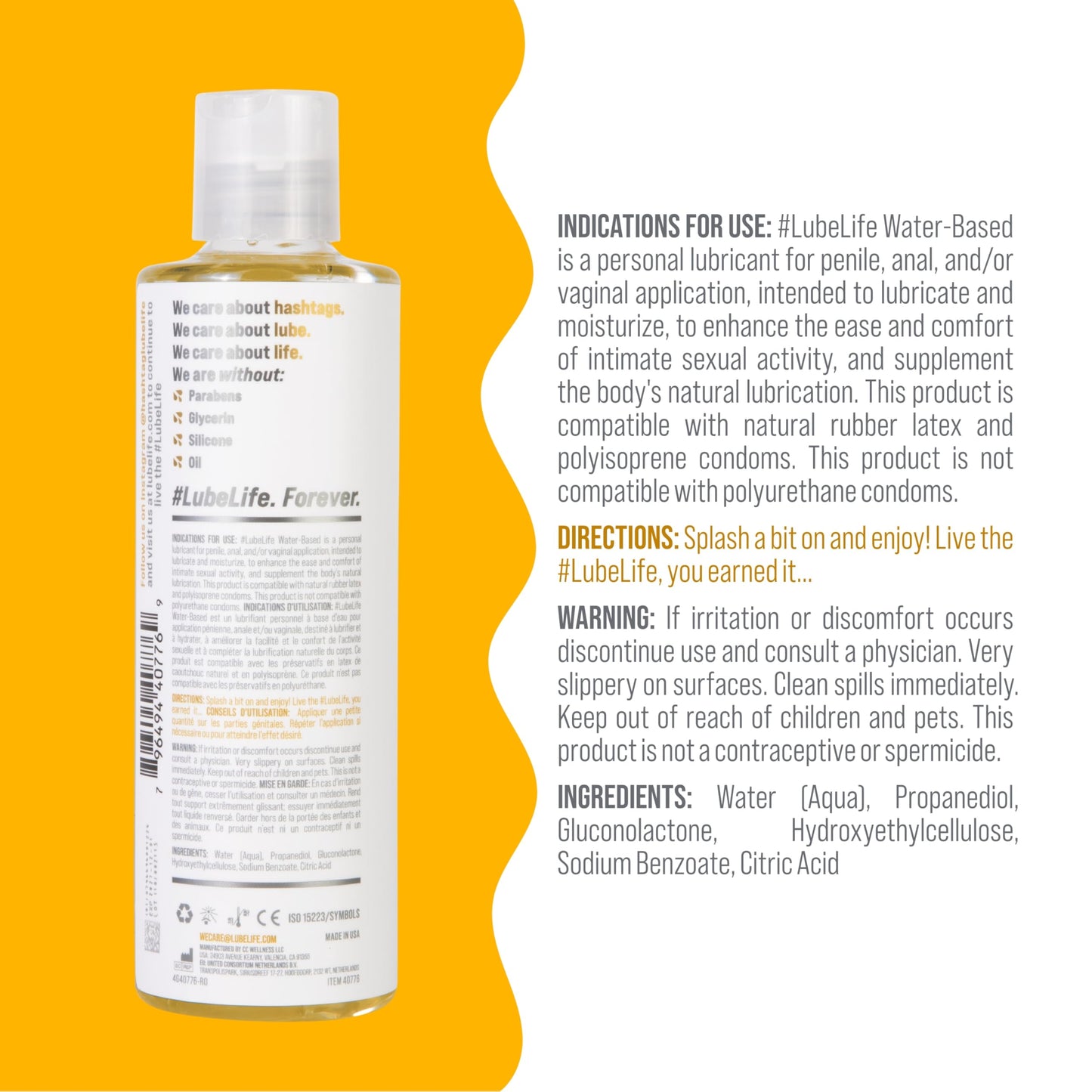 LubeLife Water-Based Lube – Personal Lubricant for Men, Women & Couples, Travel Size, Non-Staining, Easy Clean-Up, Toy-Safe, 8 Fl Oz