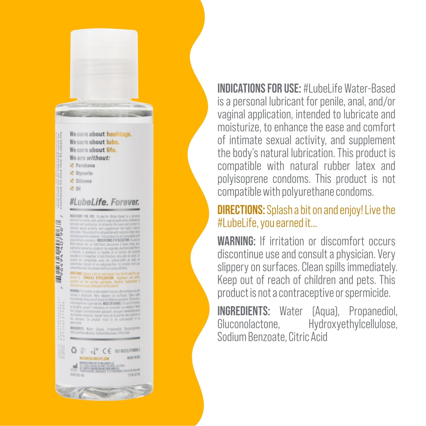 LubeLife Water-Based Lube – Personal Lubricant for Men, Women & Couples, Travel Size, Non-Staining, Easy Clean-Up, Toy-Safe, 8 Fl Oz