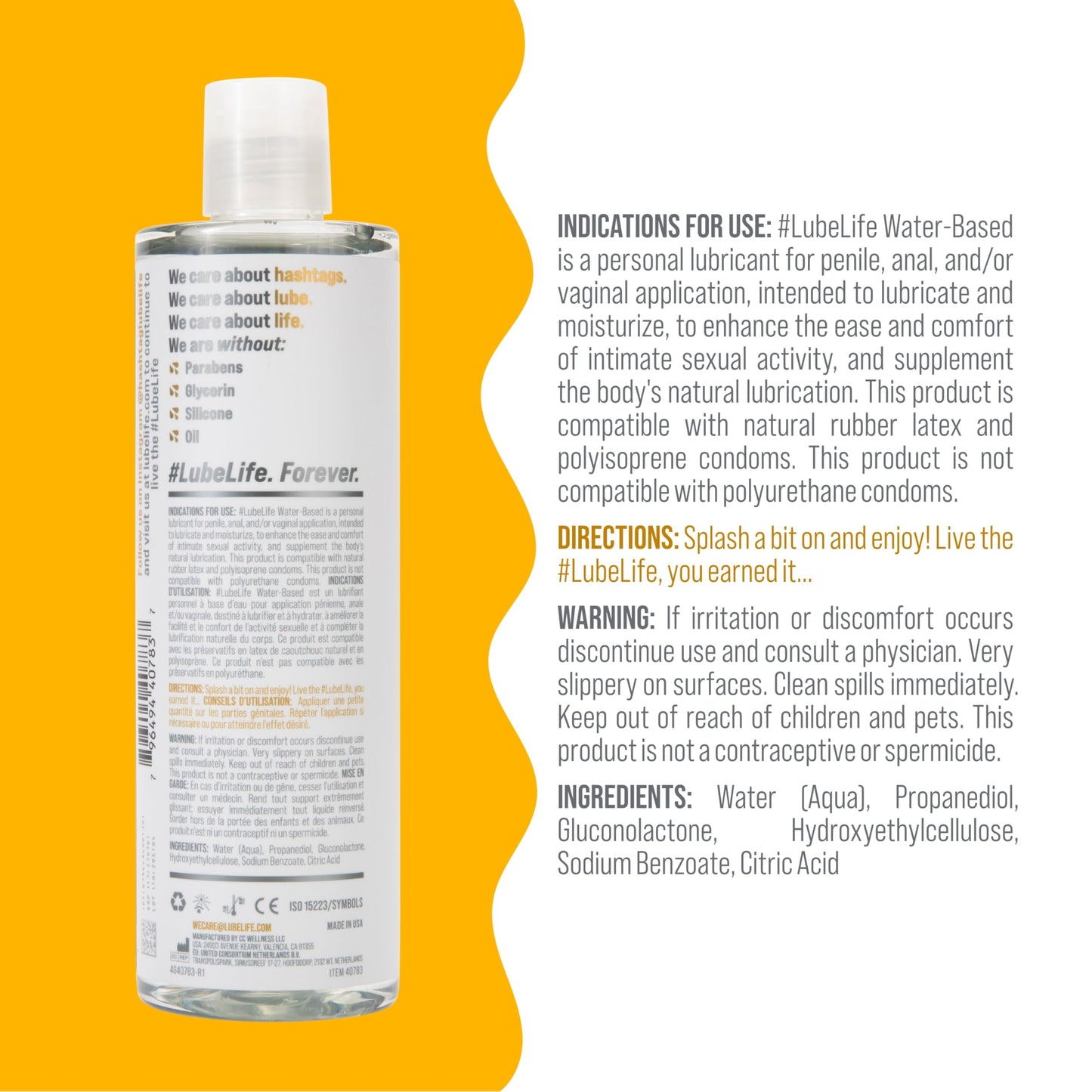 LubeLife Water-Based Lube – Personal Lubricant for Men, Women & Couples, Travel Size, Non-Staining, Easy Clean-Up, Toy-Safe, 8 Fl Oz