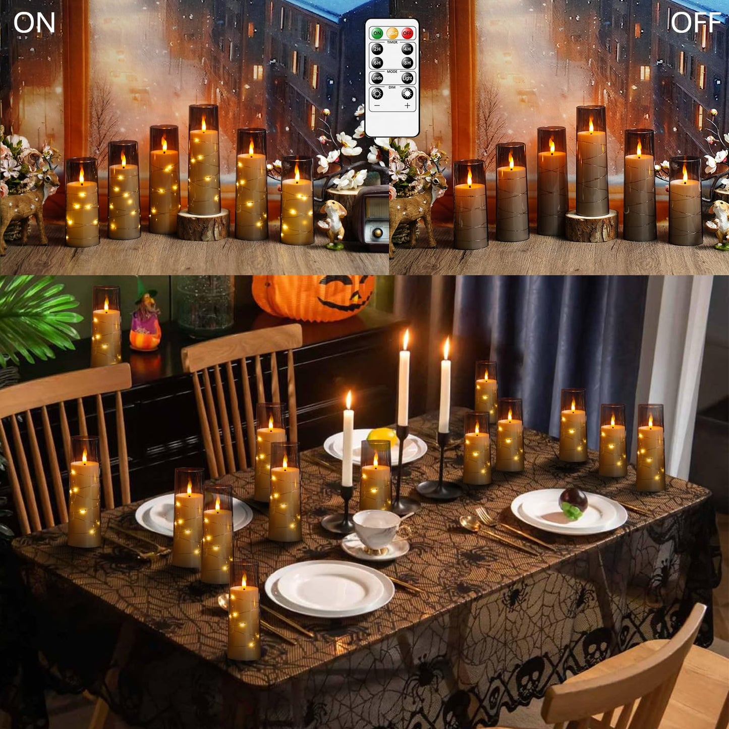 Flameless LED Candles with Timer 5 Pc Flickering Flameless Candles for Romantic Ambiance and Home Decoration Stable Acrylic Shell,with Embedded Star String,Battery Operated Candles(Grey)